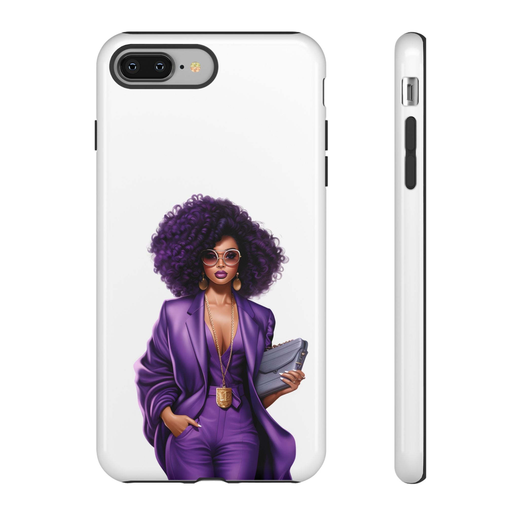 Purple Power Woman Phone Case — Afro Chic Businesswoman Protective Phone Cover