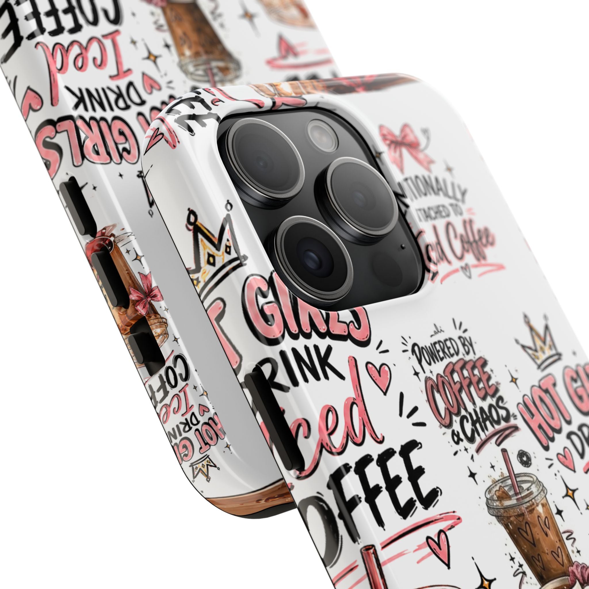 Iced Coffee Pattern Phone Case – "Powered by Coffee & Chaos" Tough Protective Case