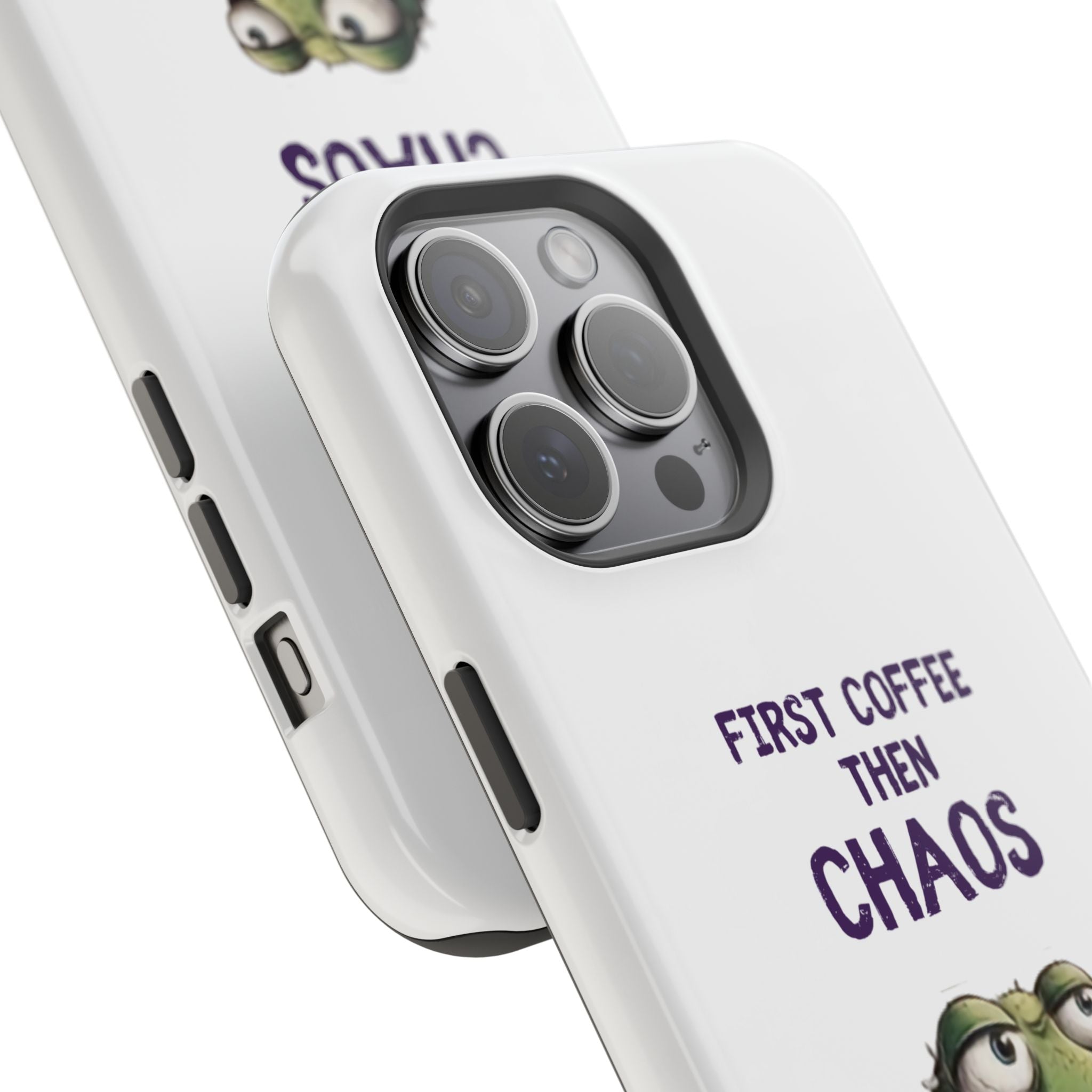 Impact-Resistant Phone Case — "First Coffee Then Chaos" Cute Lizard Coffee Design