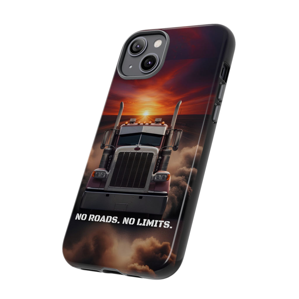 Truck Phone Case — "No Roads. No Limits." Sunset Semi Truck Protective Case