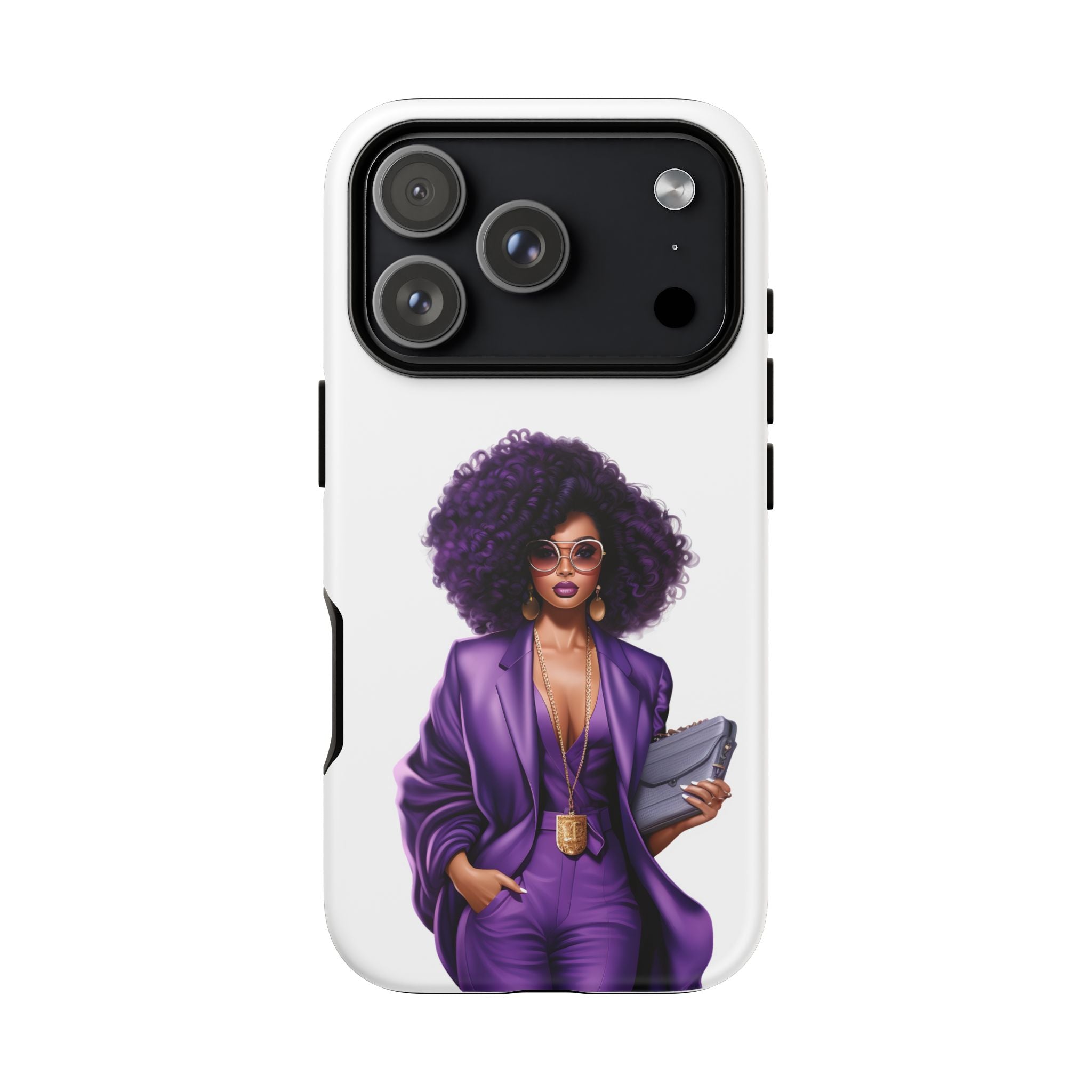 Purple Power Woman Phone Case — Afro Chic Businesswoman Protective Phone Cover
