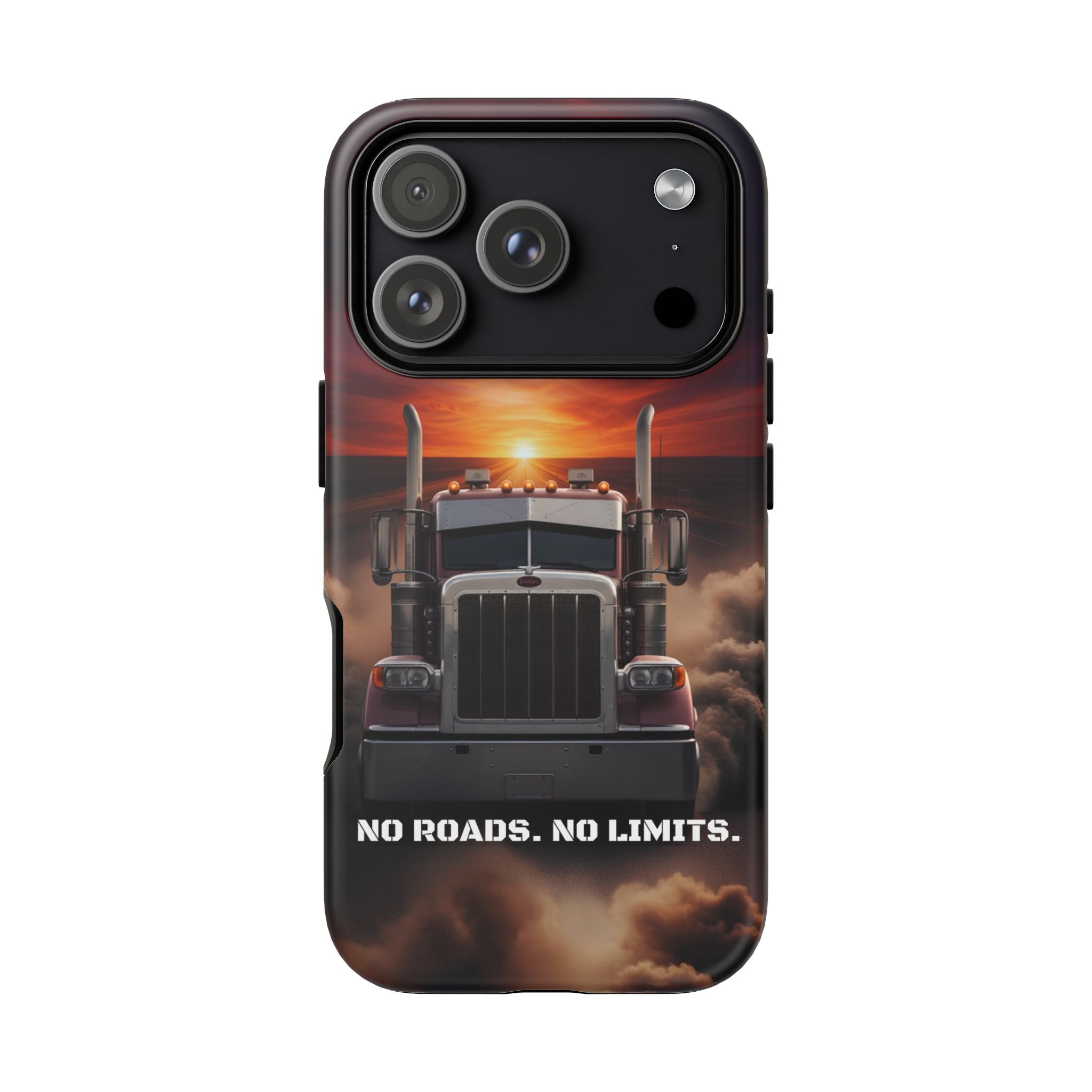Truck Phone Case — "No Roads. No Limits." Sunset Semi Truck Protective Case