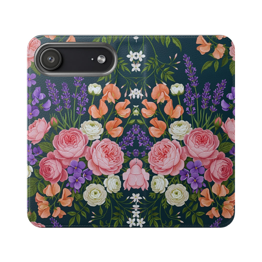 Floral Flip Phone Case -Wallet Cover with Card Slots