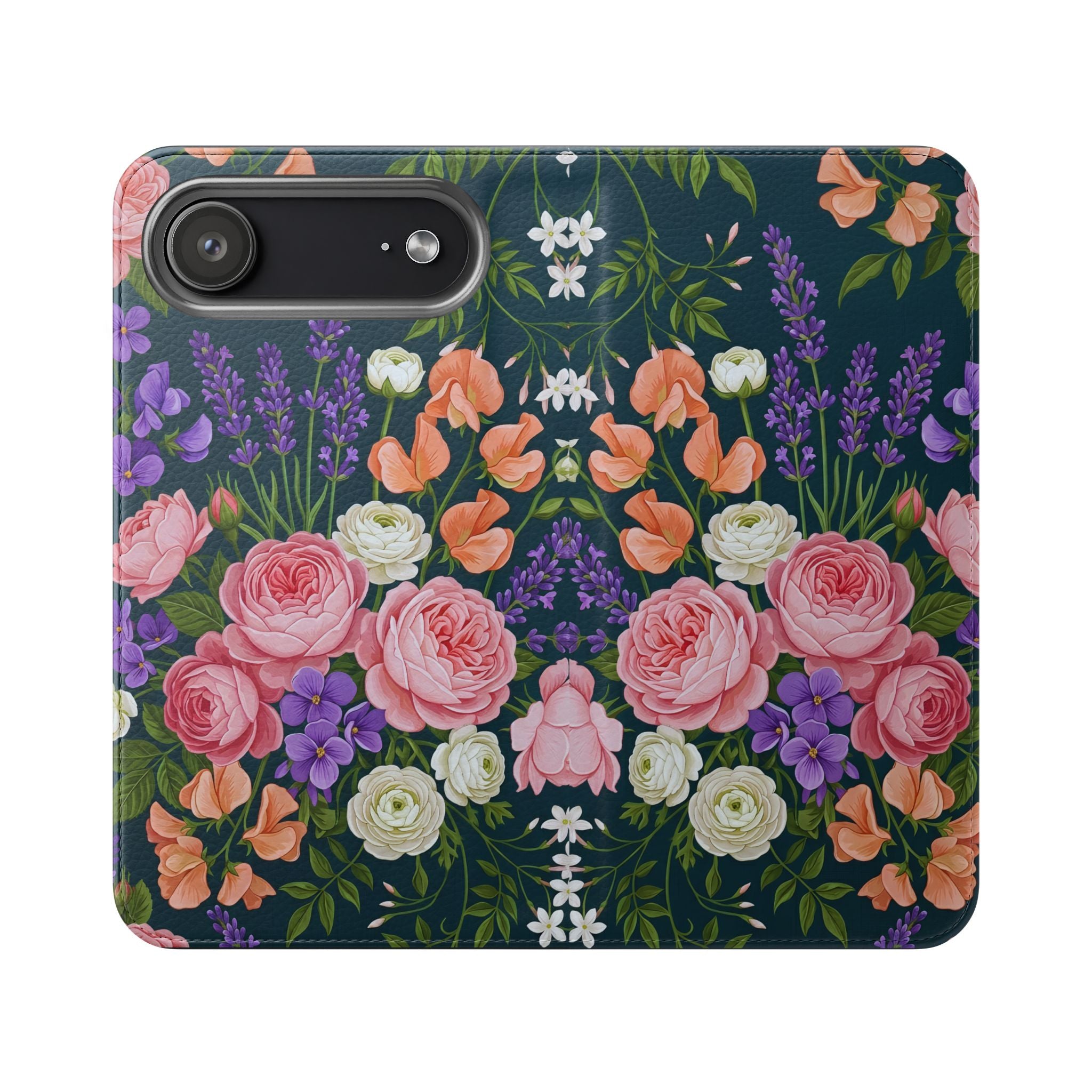 Floral Flip Phone Case -Wallet Cover with Card Slots