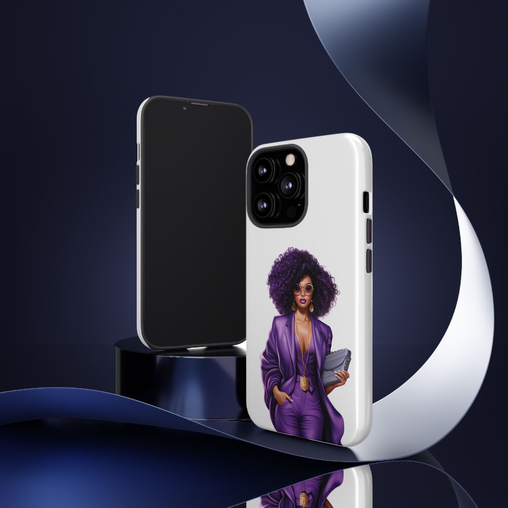 Purple Power Woman Phone Case — Afro Chic Businesswoman Protective Phone Cover