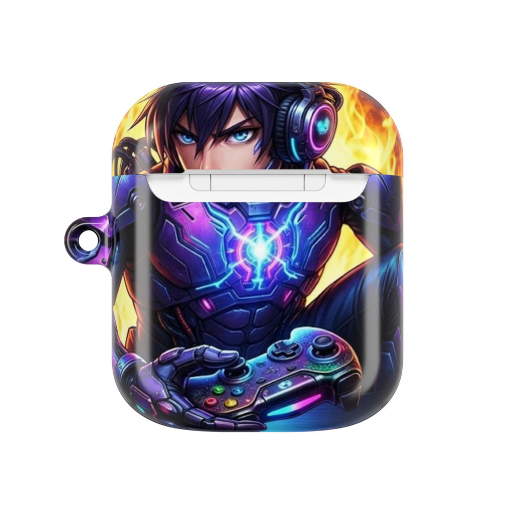 Gamer Anime AirPod Case — Neon Cyber Warrior Design