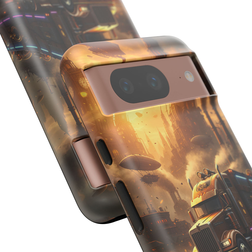 Steampunk Freightliner Phone Case — Rugged Trucking Cityscape iPhone Cover