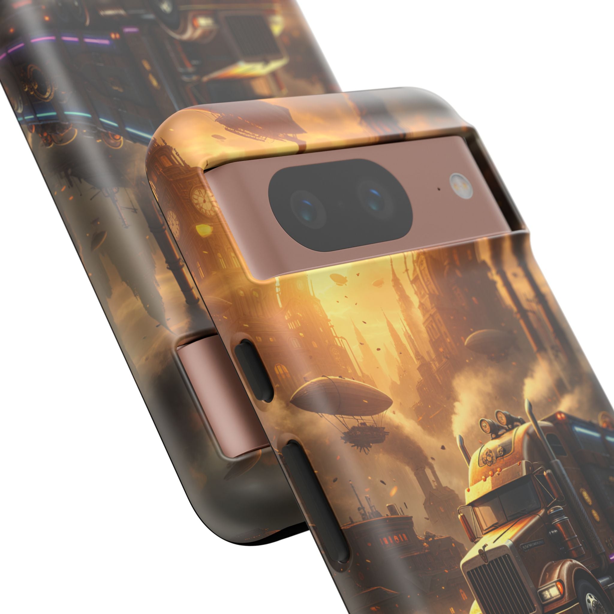 Steampunk Freightliner Phone Case — Rugged Trucking Cityscape iPhone Cover