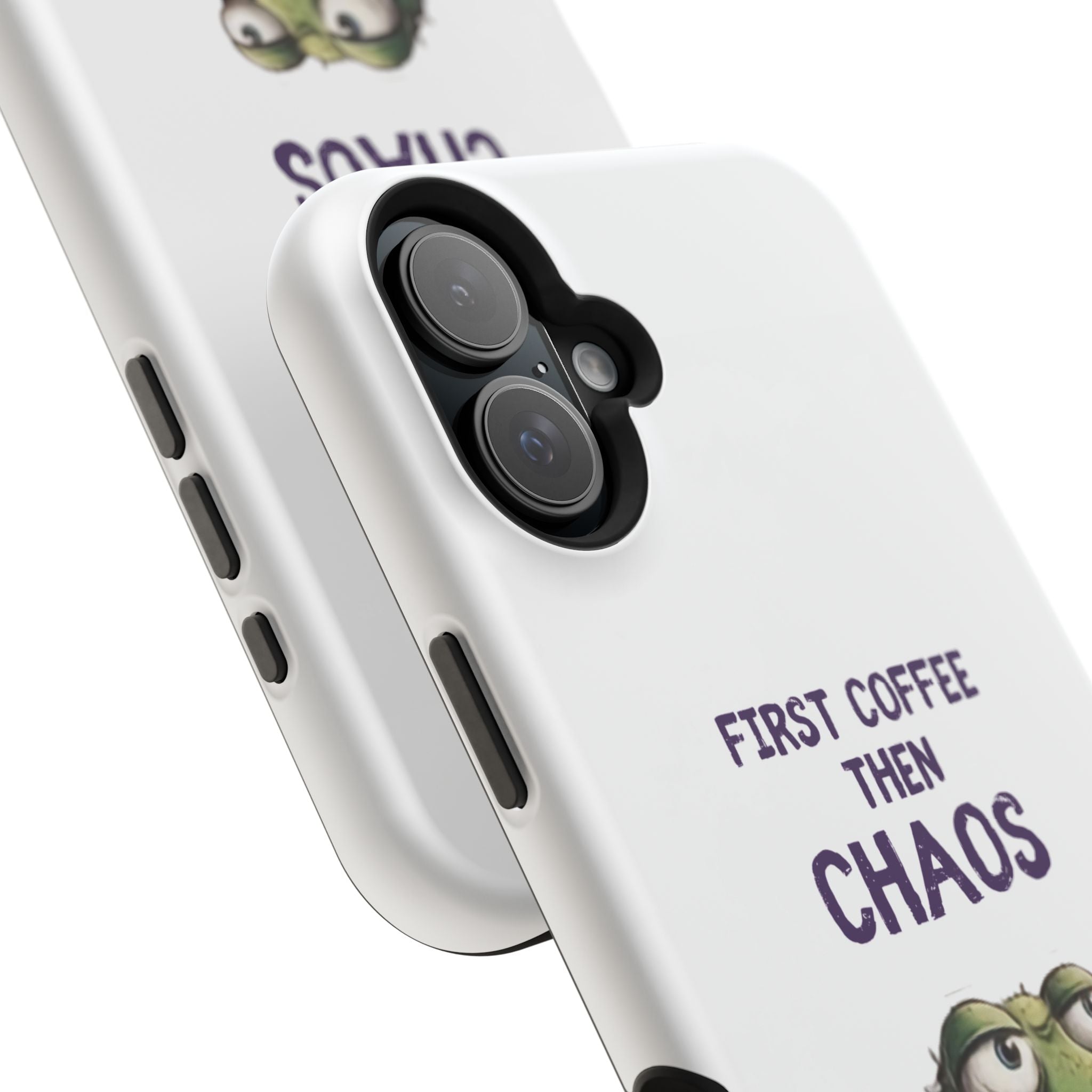 Impact-Resistant Phone Case — "First Coffee Then Chaos" Cute Lizard Coffee Design