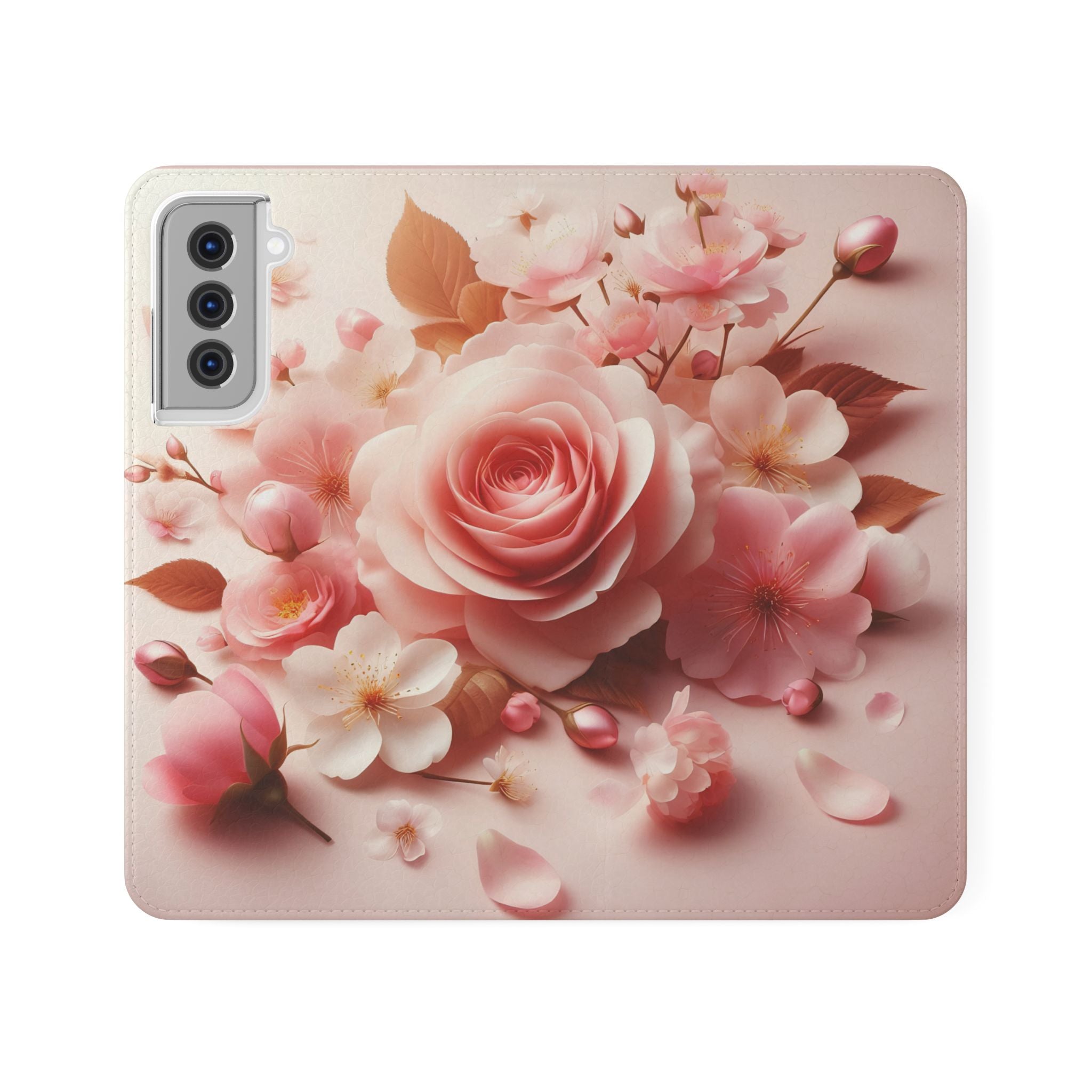Floral Rose Flip Case — Pink Blossom Wallet Phone Cover