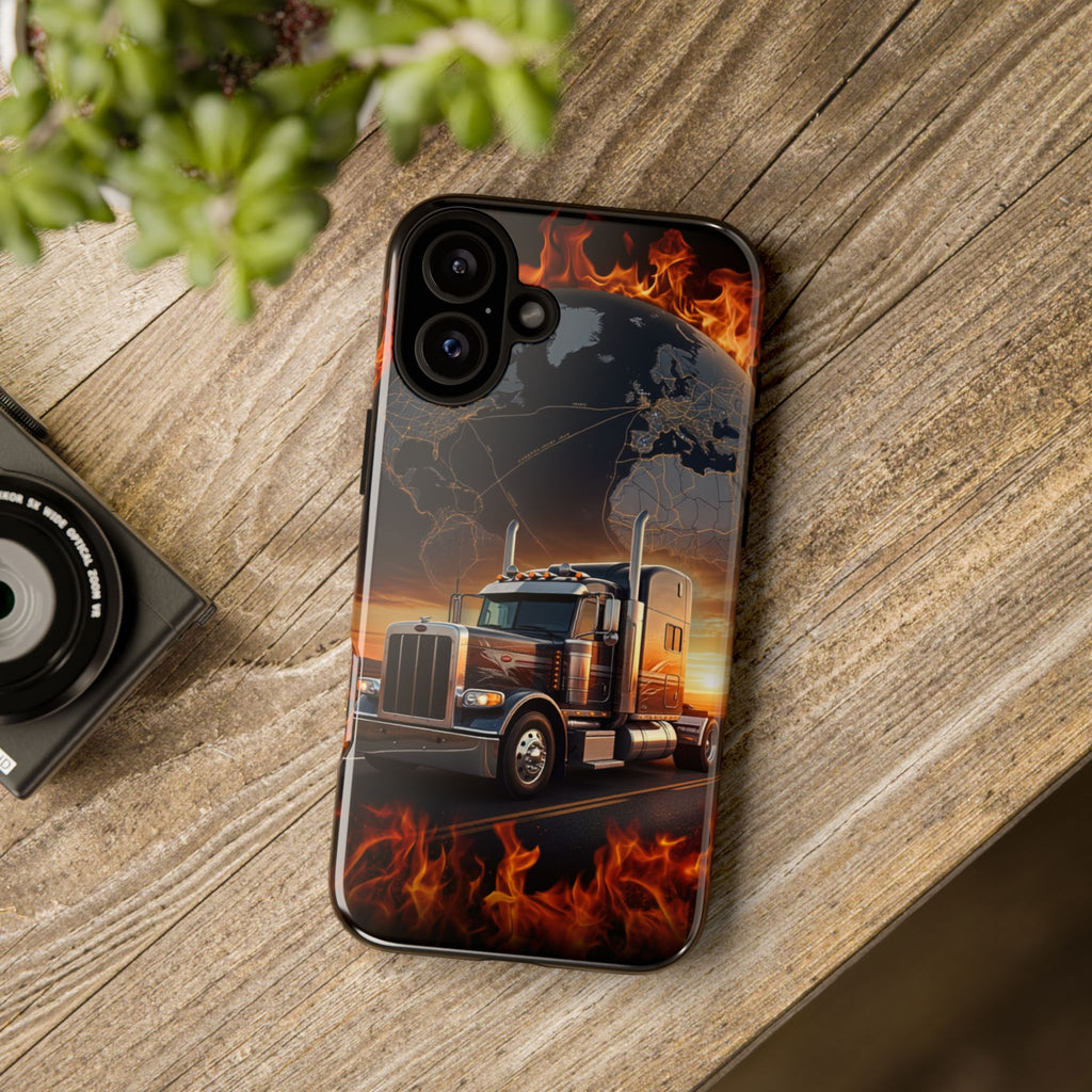 Truck Flames Phone Case — Bold Semi-Truck Globe Design