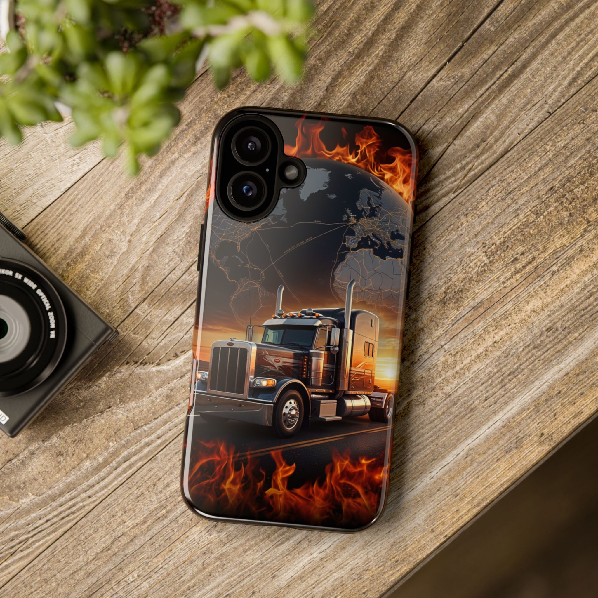 Truck Flames Phone Case — Bold Semi-Truck Globe Design