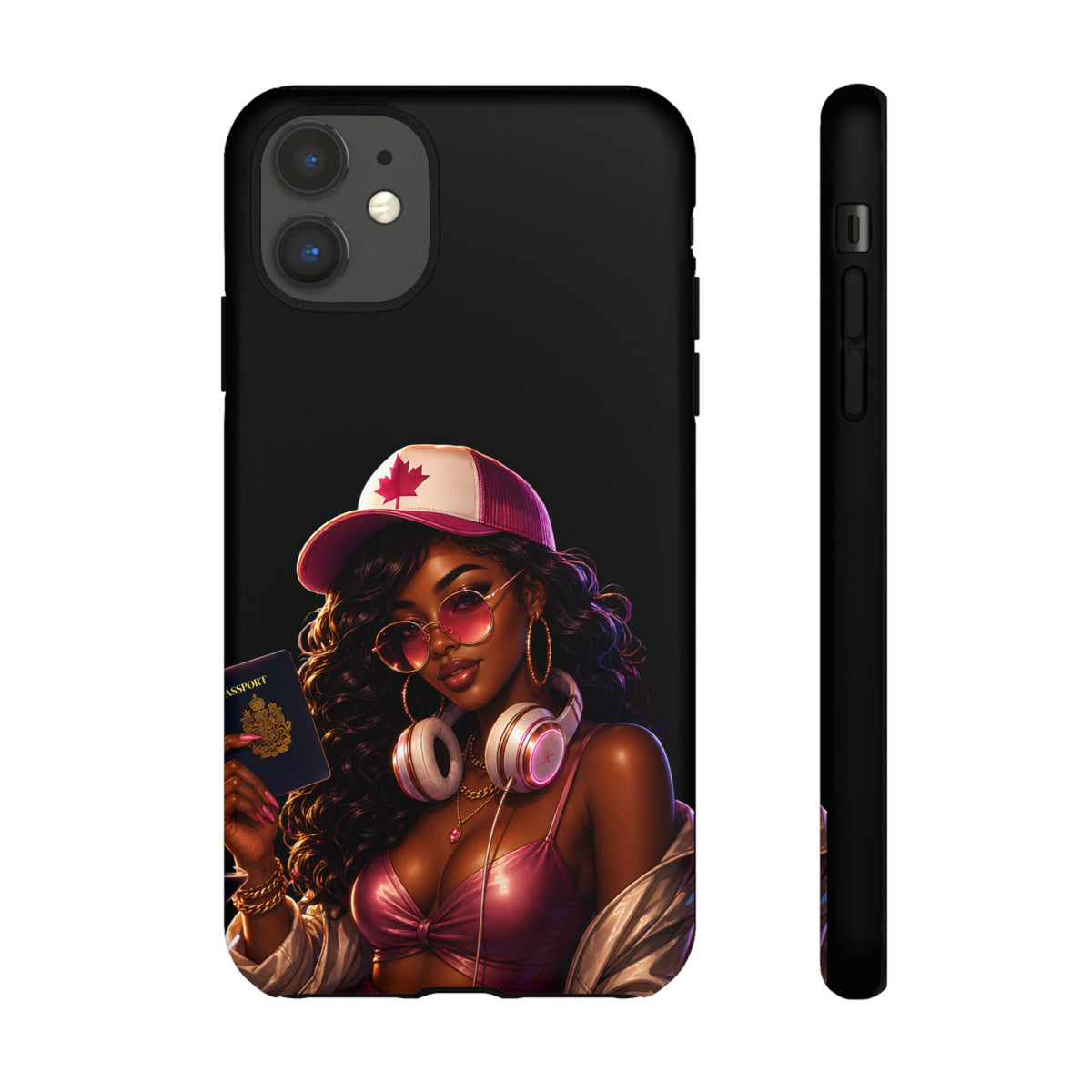 Phone Case - Cool Urban Woman with Headphones & Maple Hat