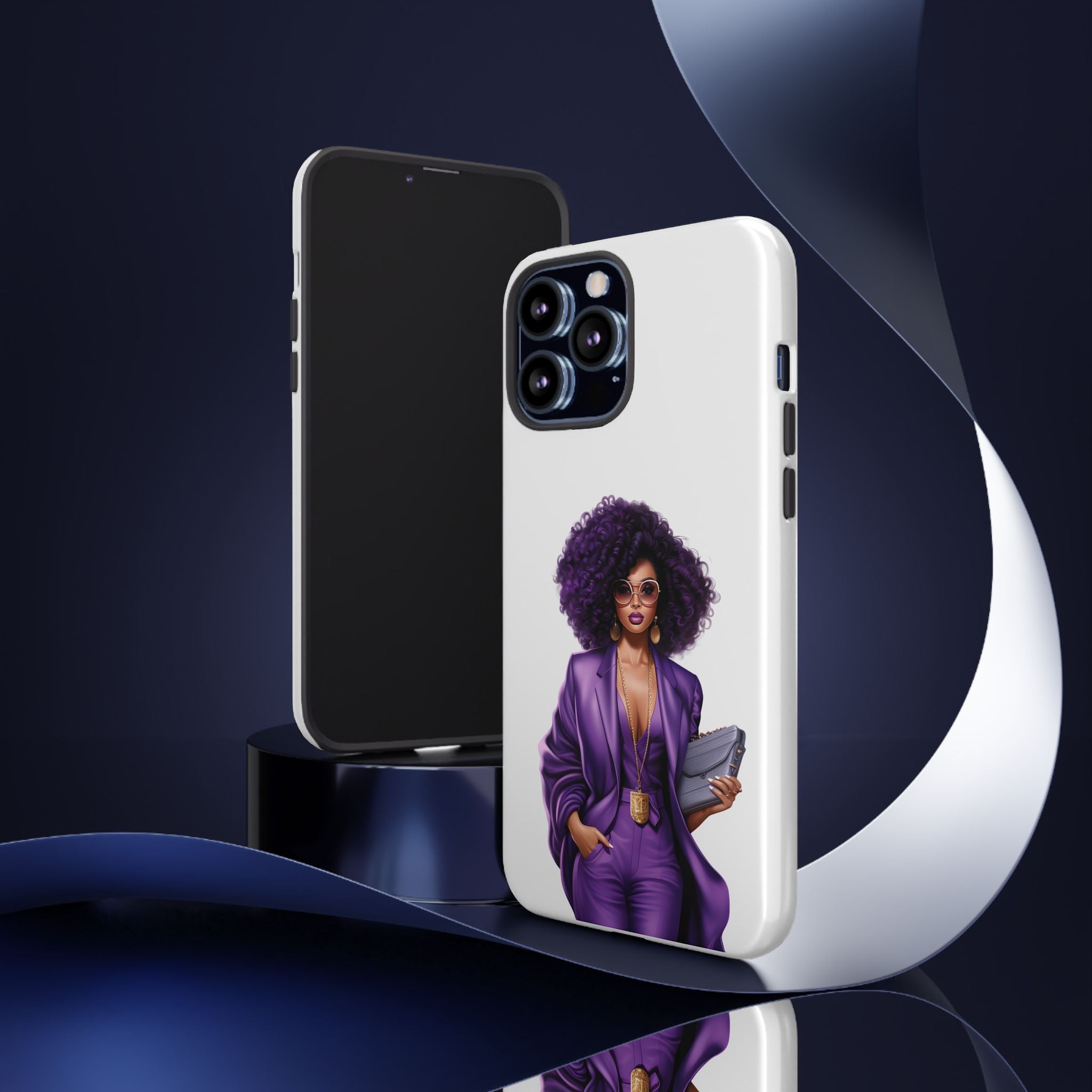 Purple Power Woman Phone Case — Afro Chic Businesswoman Protective Phone Cover