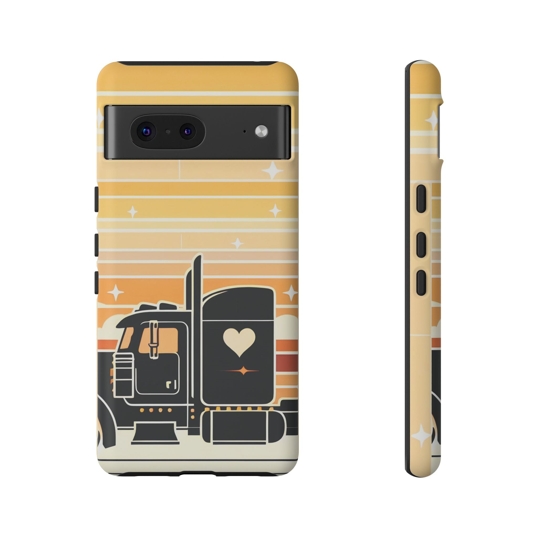 Trucker Heart Phone Case — Retro Semi Truck Protective Phone Cover