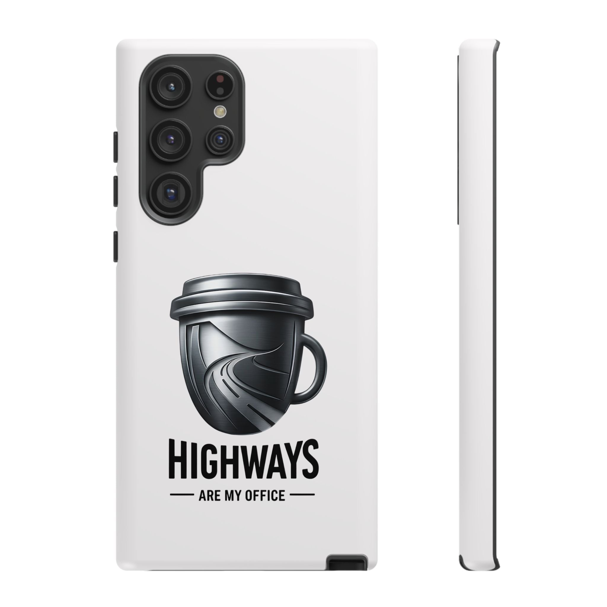 Hard Shell Phone Case — “Highways Are My Office” Travel Coffee Design