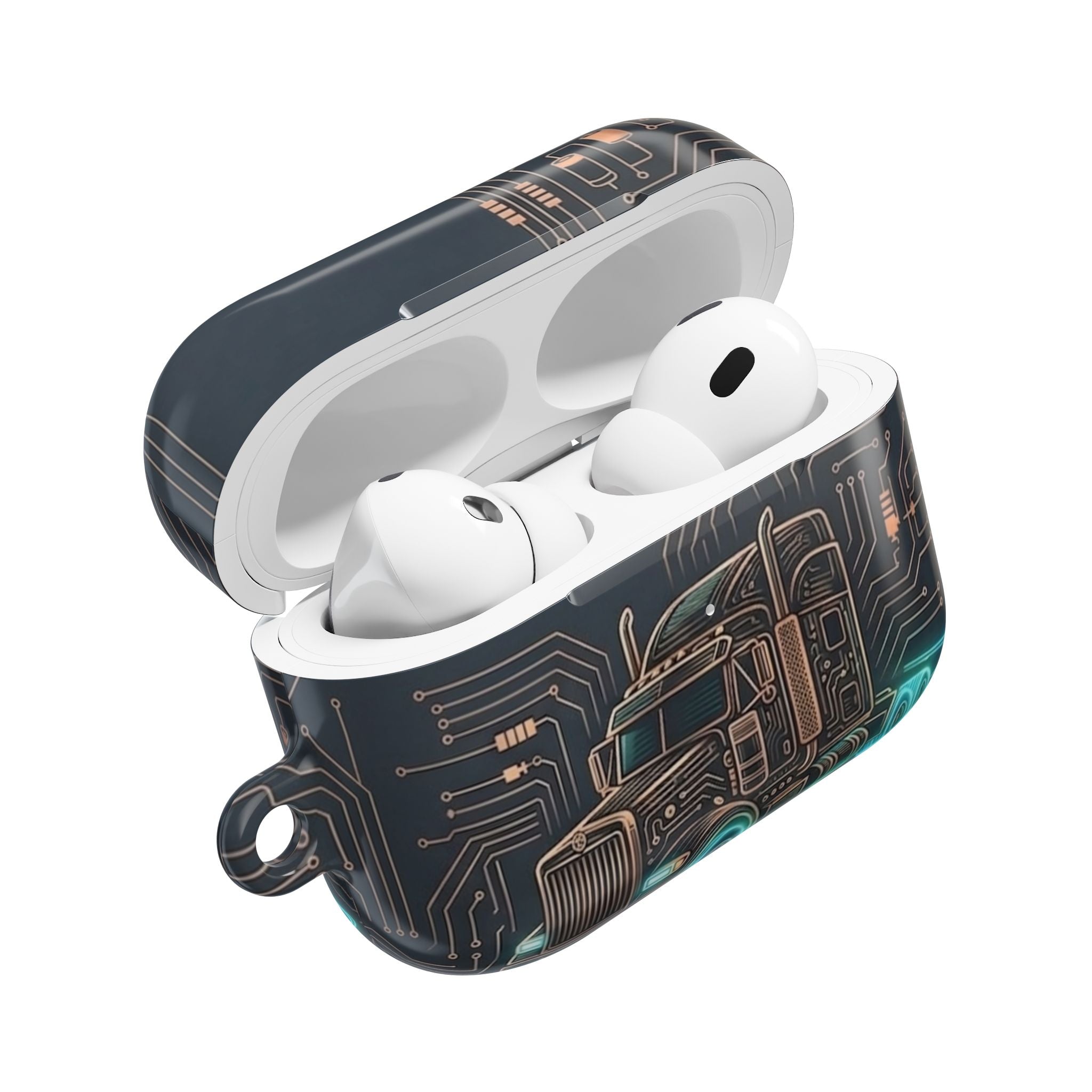 Trucker Tech AirPods Case — Neon Semi Truck Circuit Design