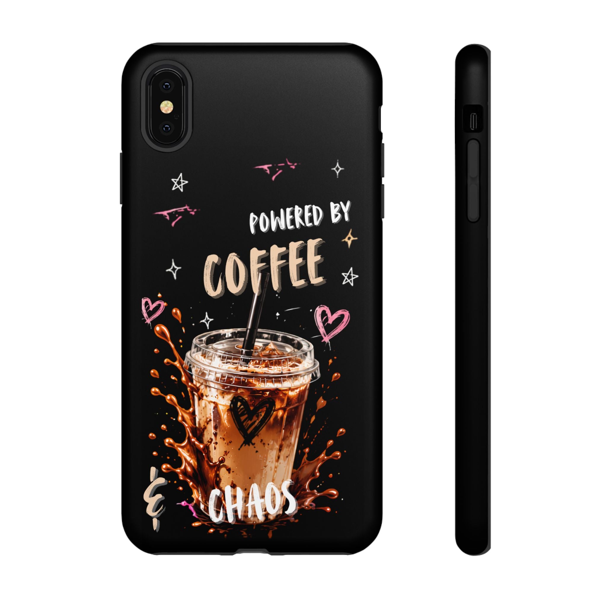 Phone Case — "Powered by Coffee & Chaos" Iced Coffee Protective Cover