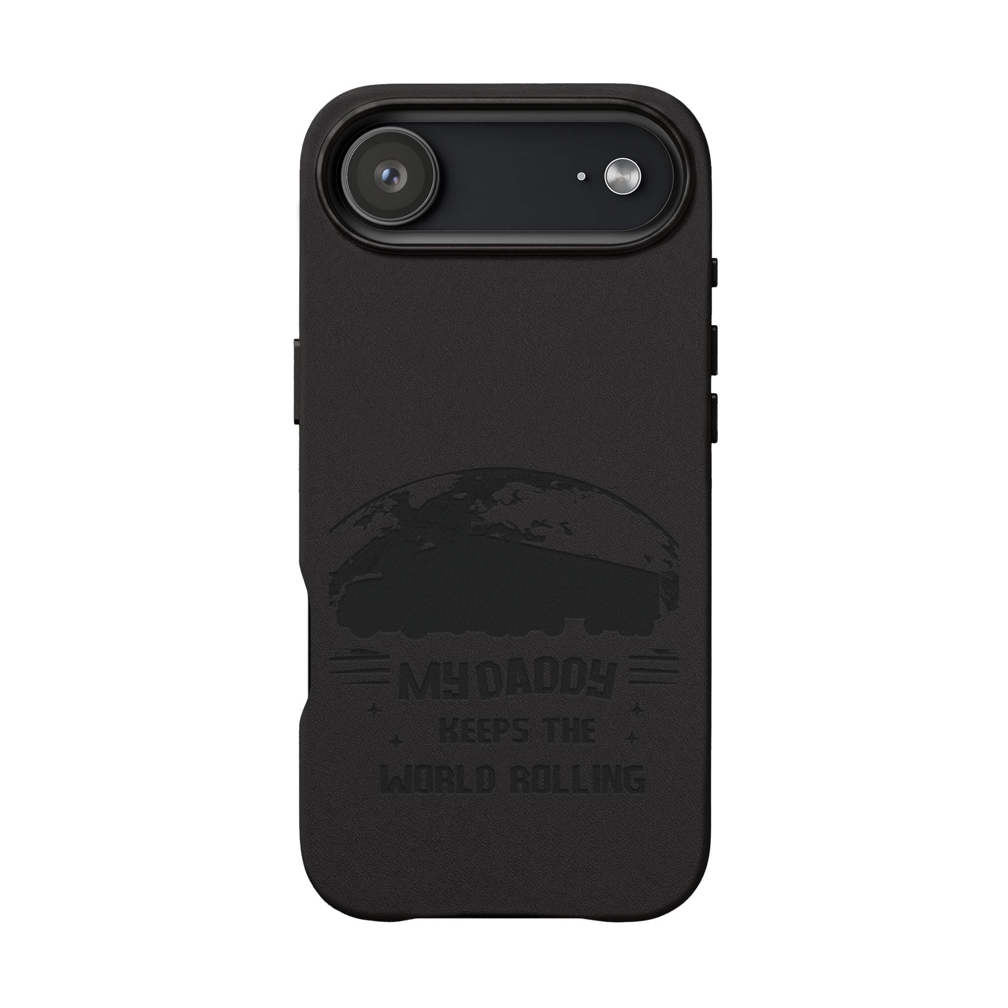 Engraved PU Leather Phone Case — 'Mhdaddy Keeps the World Rolling' Vintage Van Design