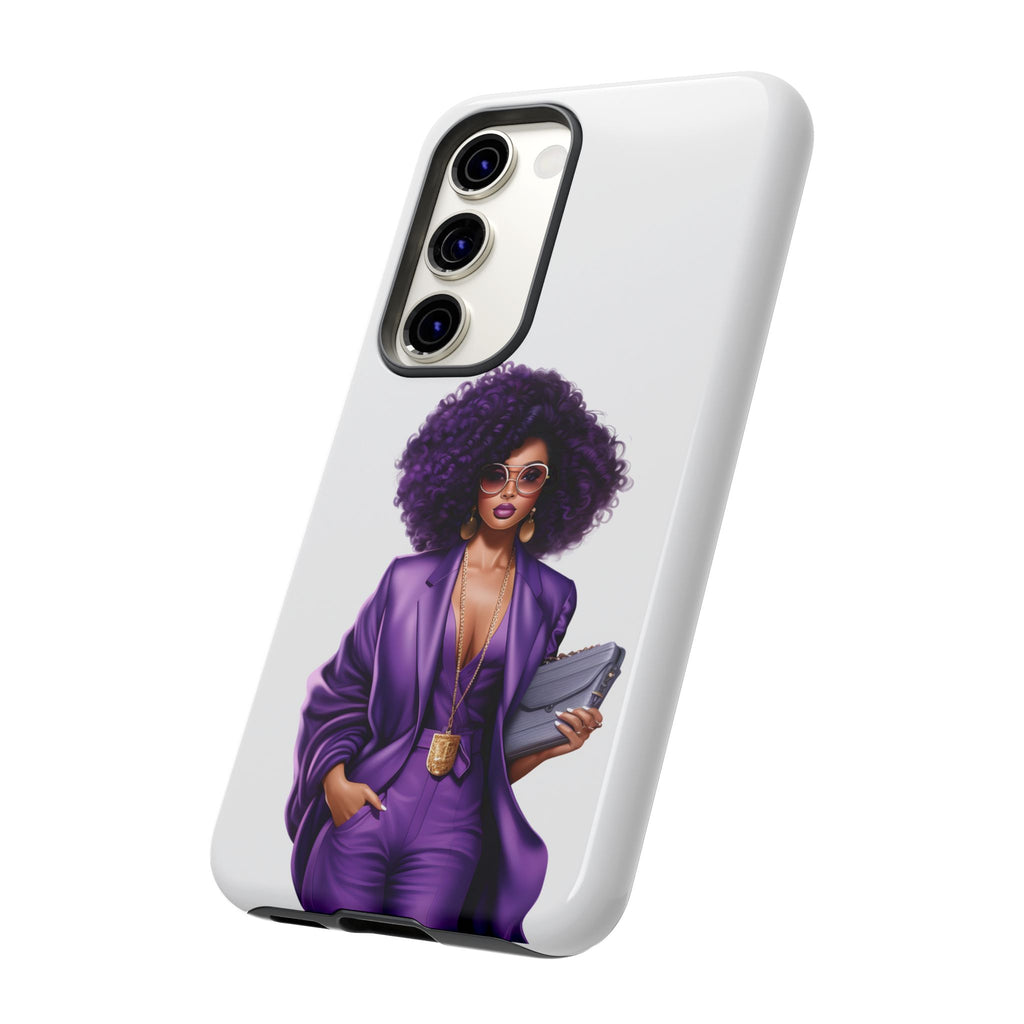 Purple Power Woman Phone Case — Afro Chic Businesswoman Protective Phone Cover