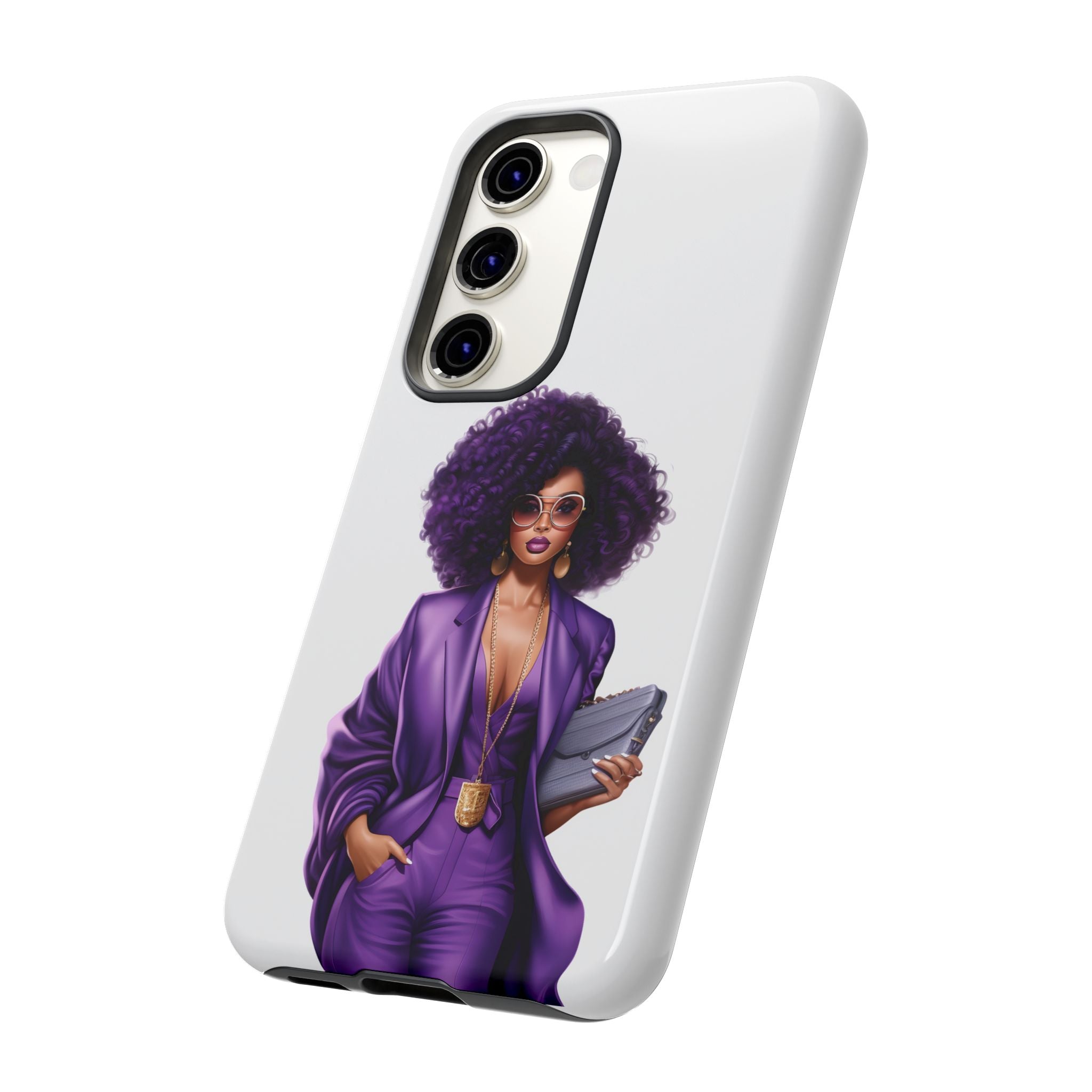 Purple Power Woman Phone Case — Afro Chic Businesswoman Protective Phone Cover