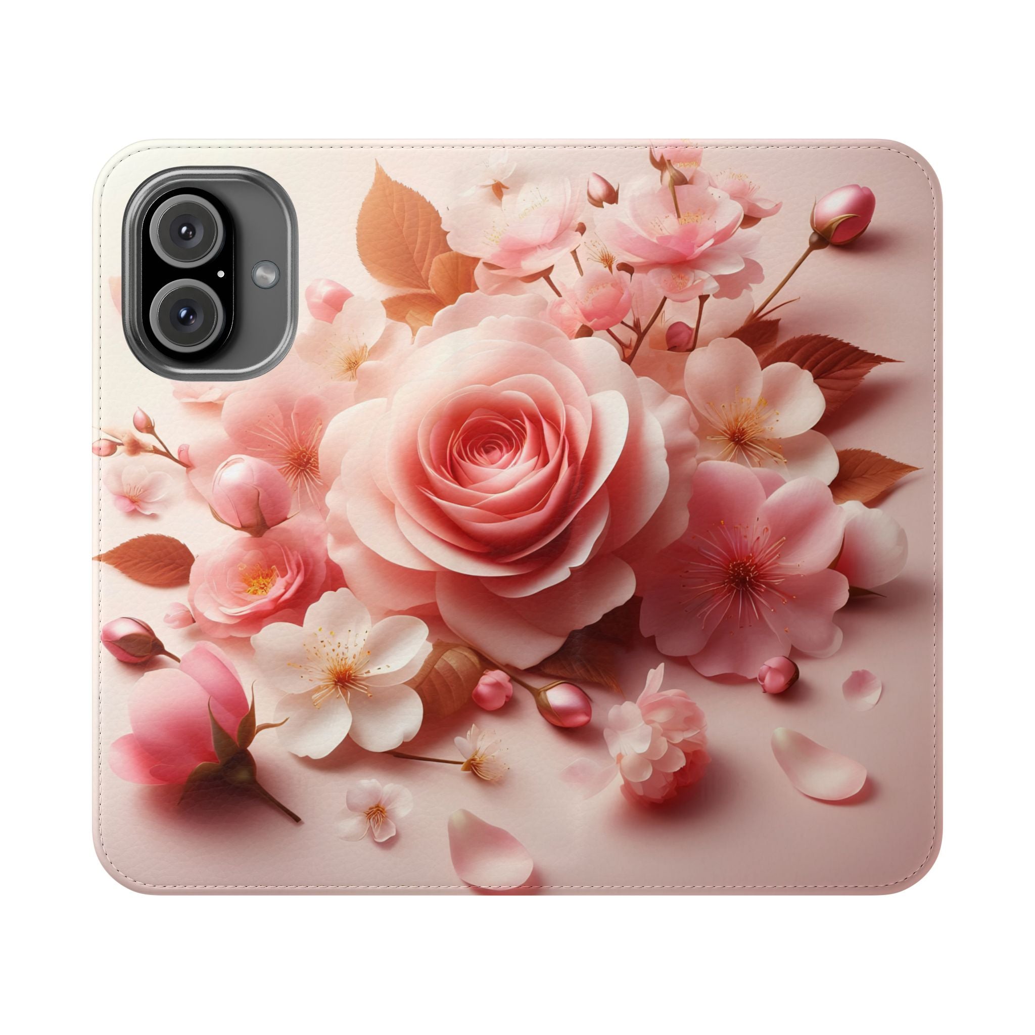 Floral Rose Flip Case — Pink Blossom Wallet Phone Cover