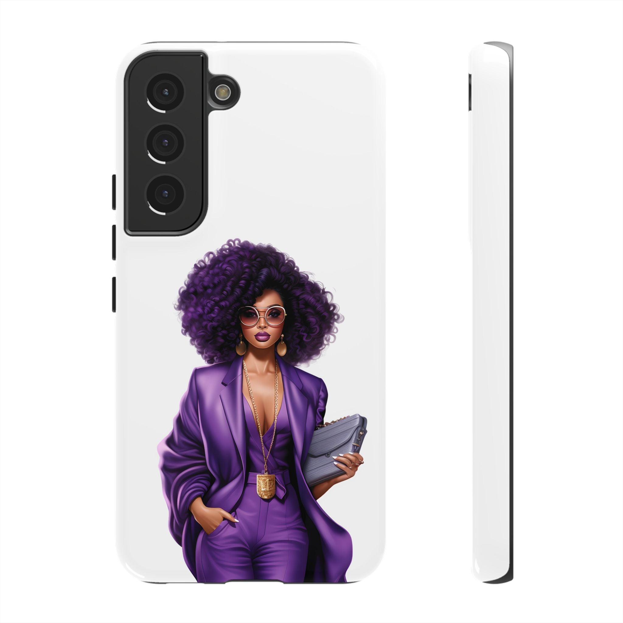 Purple Power Woman Phone Case — Afro Chic Businesswoman Protective Phone Cover