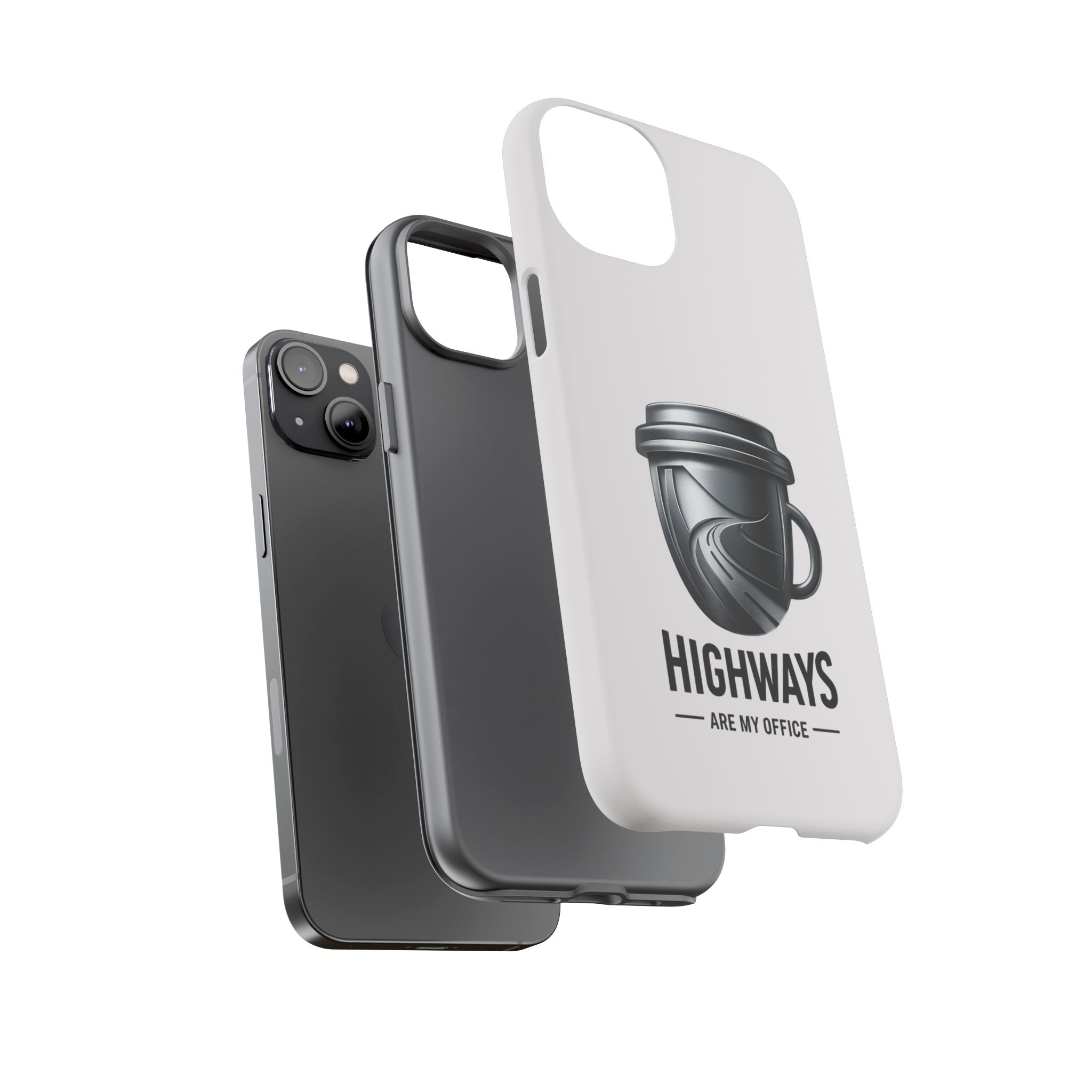 Hard Shell Phone Case — “Highways Are My Office” Travel Coffee Design