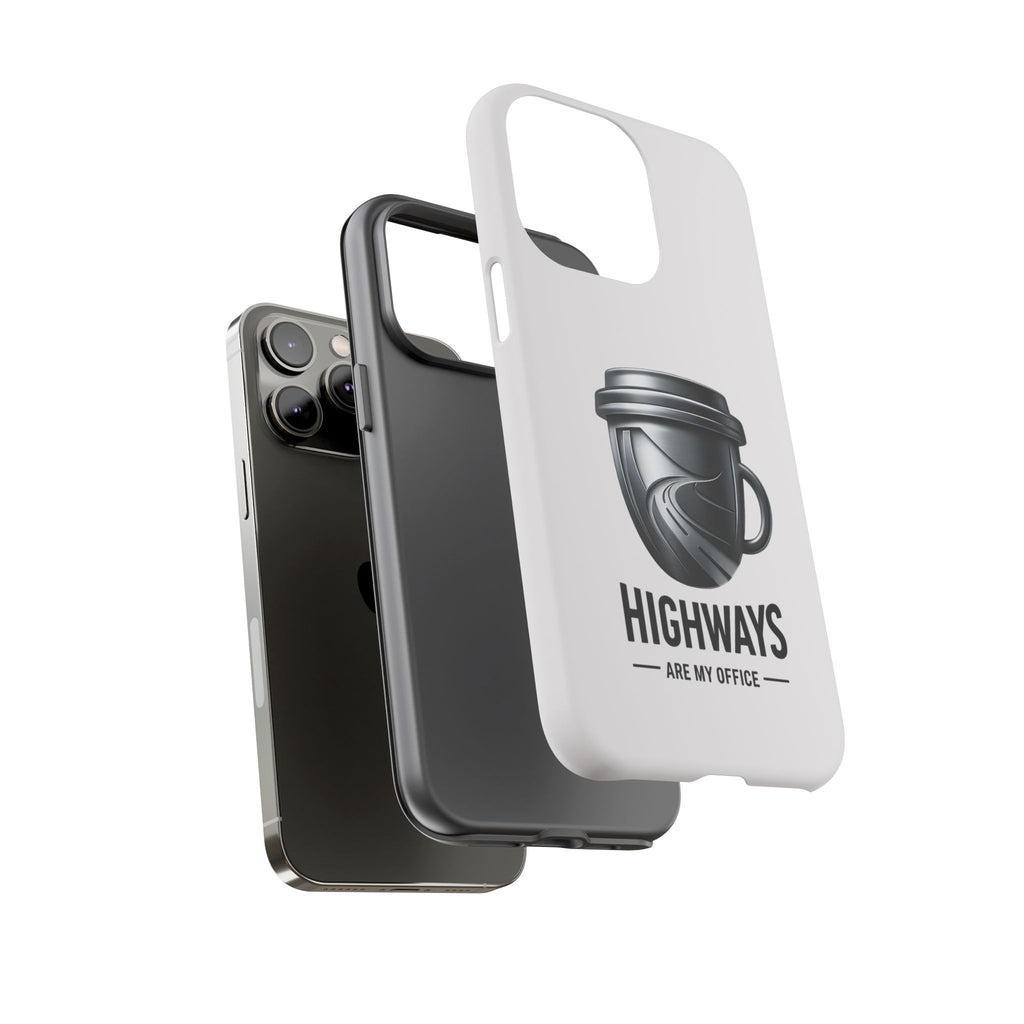 Hard Shell Phone Case — “Highways Are My Office” Travel Coffee Design