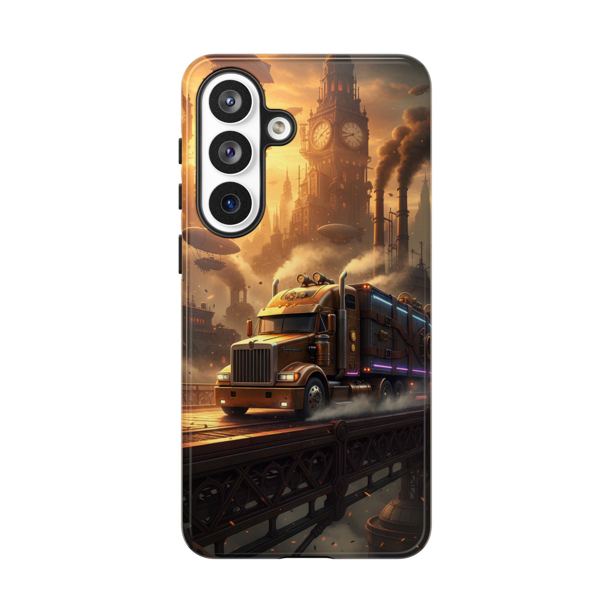 Steampunk Freightliner Phone Case — Rugged Trucking Cityscape iPhone Cover