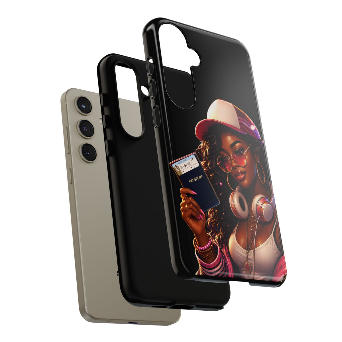 Tough Case – Stylized Urban Girl Phone Case with Headphones & Passport
