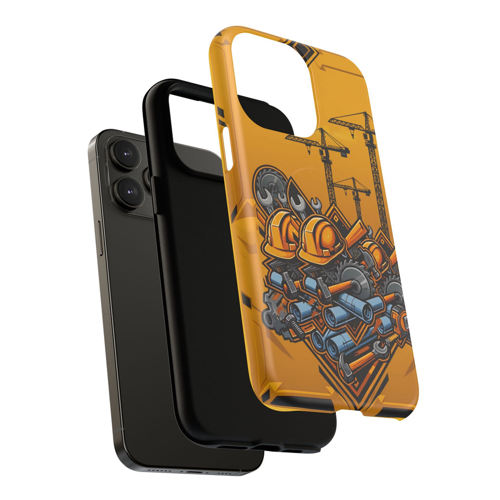 Construction Gear Tough Magnetic Phone Case — Worker Helmet & Tools Design