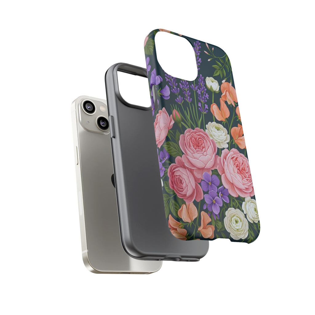 Floral Bouquet Phone Case — Vintage Roses & Lavender Protective Cover