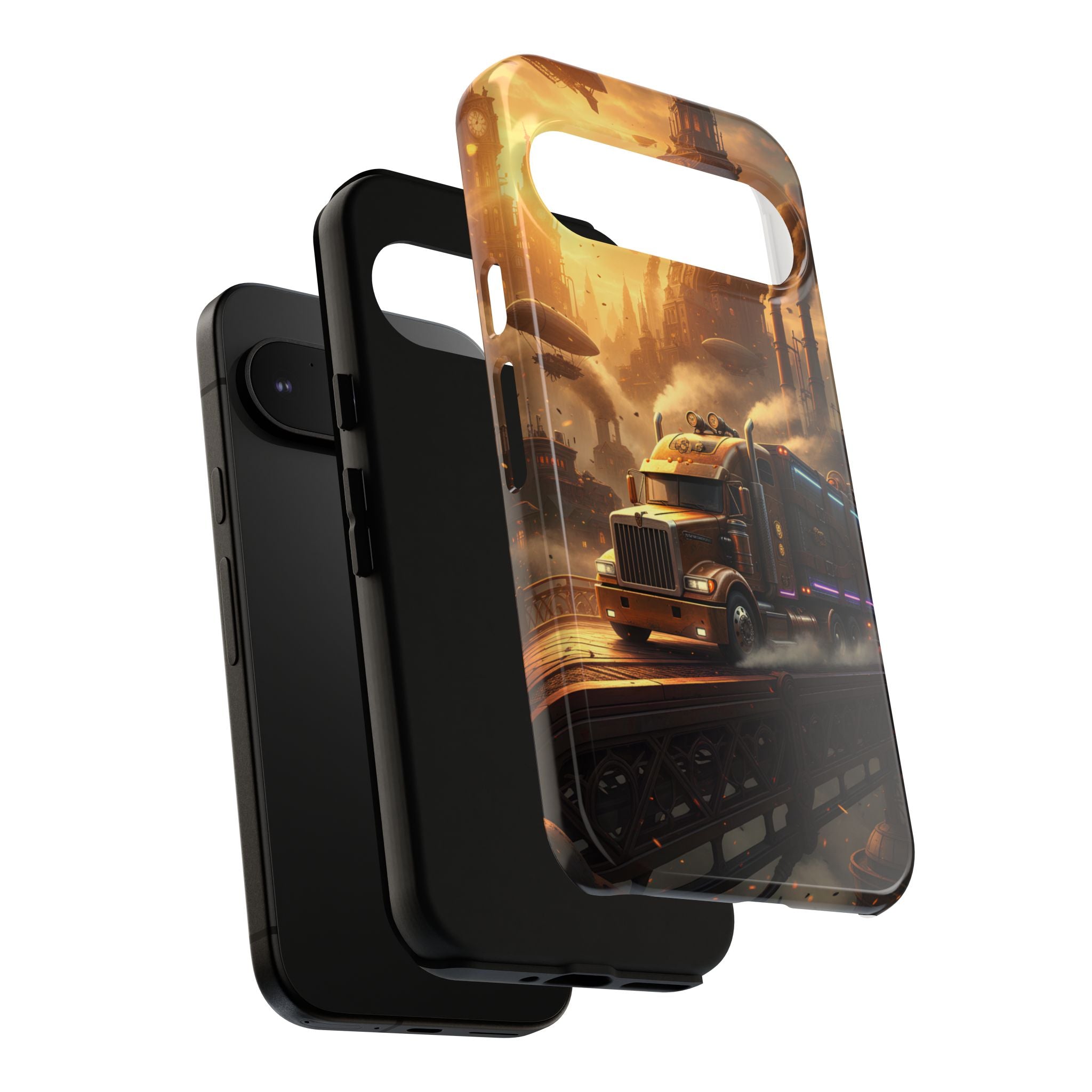 Steampunk Freightliner Phone Case — Rugged Trucking Cityscape iPhone Cover