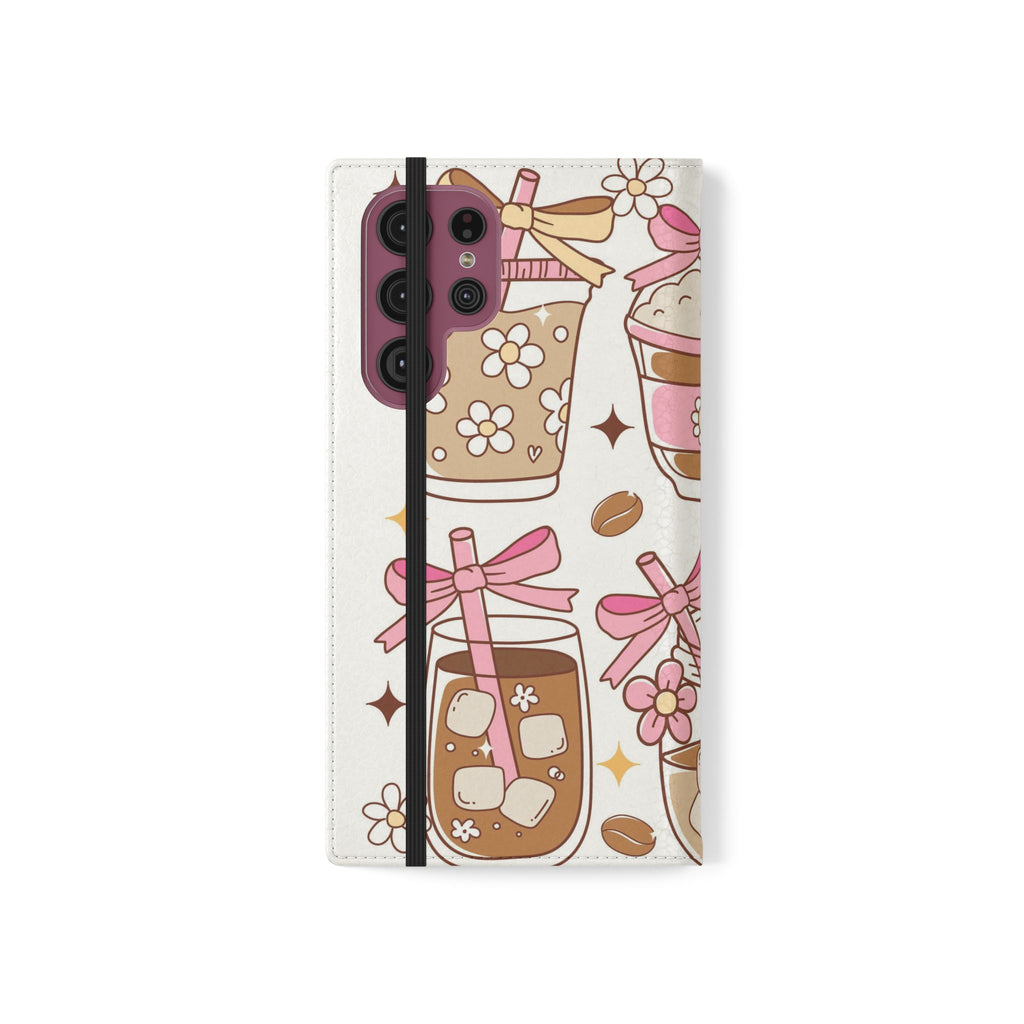 Cute Coffee & Latte Flip Phone Case – Cozy Boba & Dessert Wallet Cover