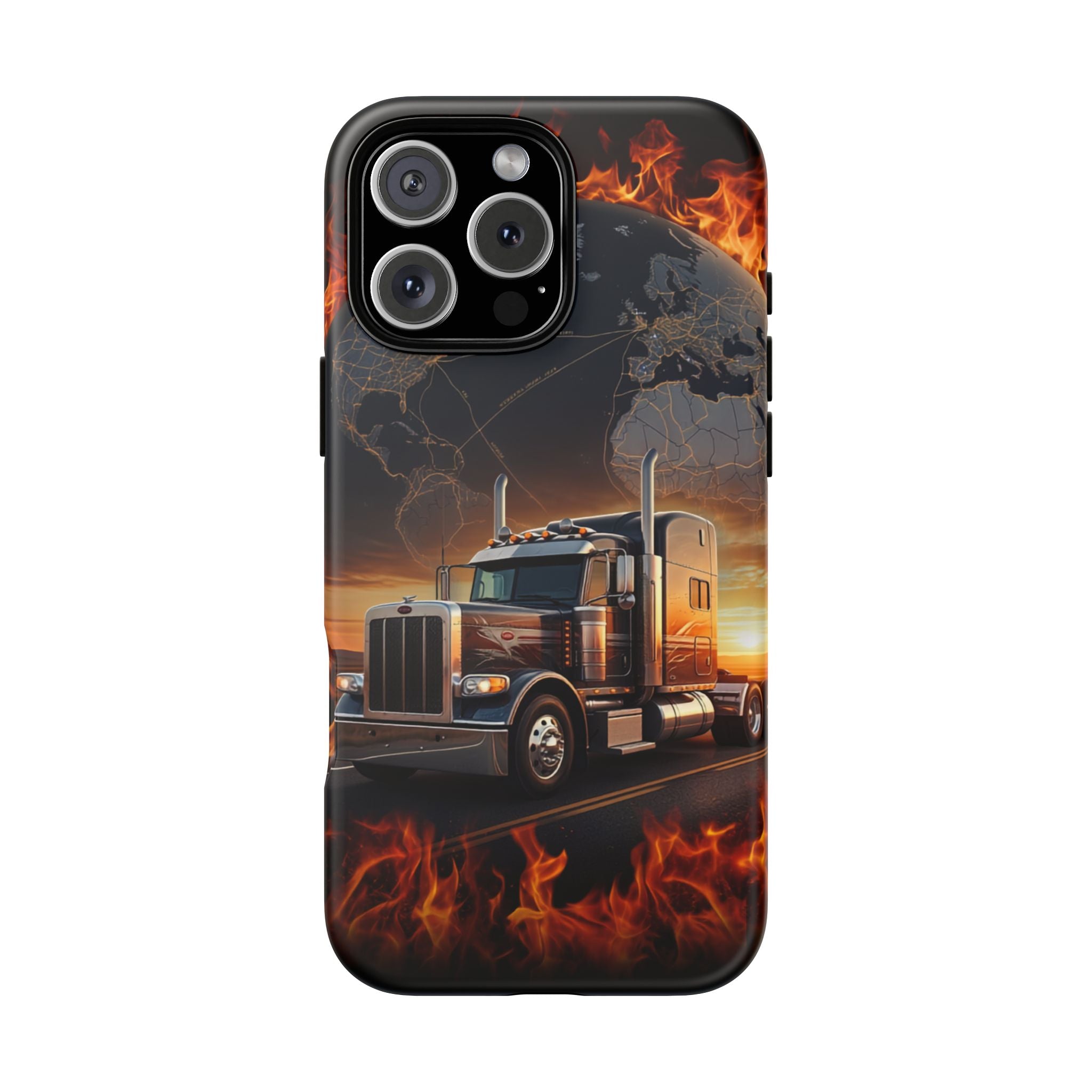 Truck Flames Phone Case — Bold Semi-Truck Globe Design