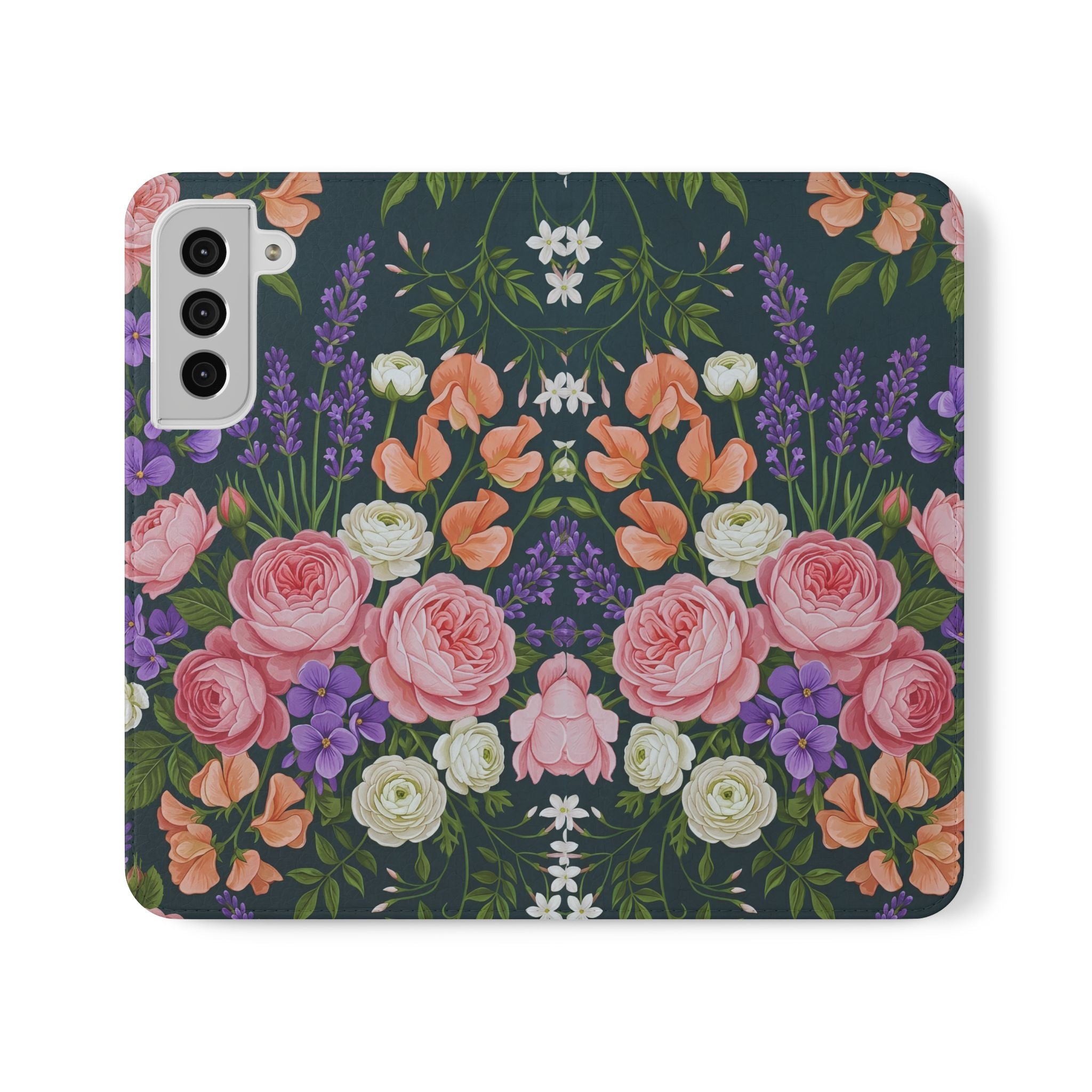 Floral Flip Phone Case -Wallet Cover with Card Slots