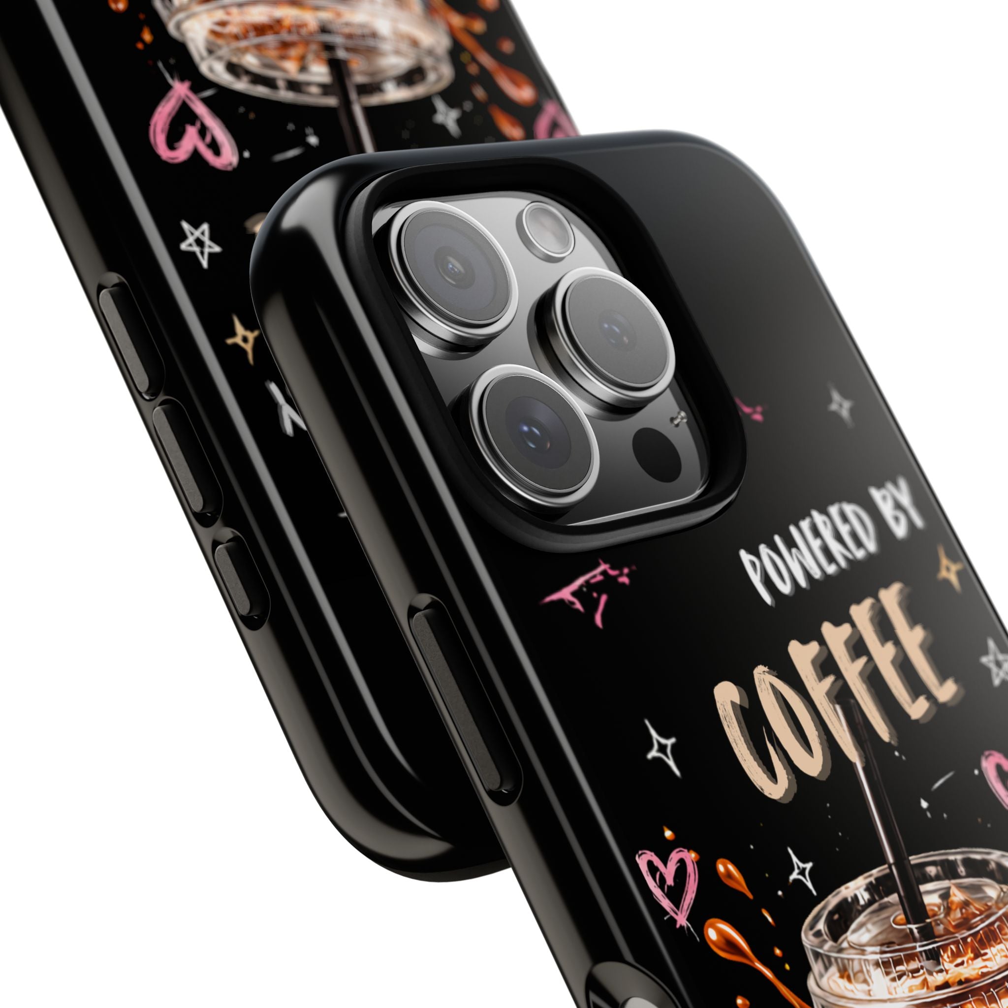 Phone Case — "Powered by Coffee & Chaos" Iced Coffee Protective Cover
