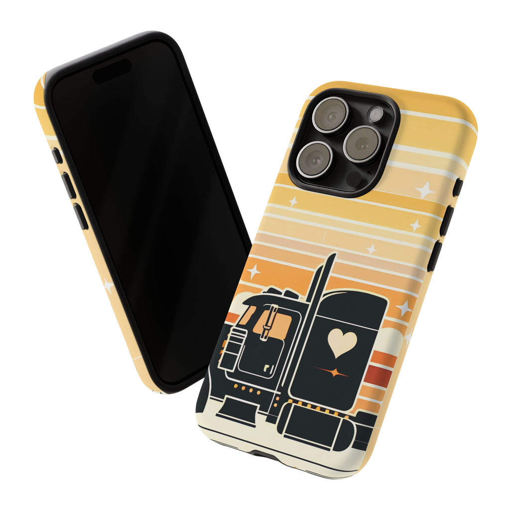 Trucker Heart Phone Case — Retro Semi Truck Protective Phone Cover