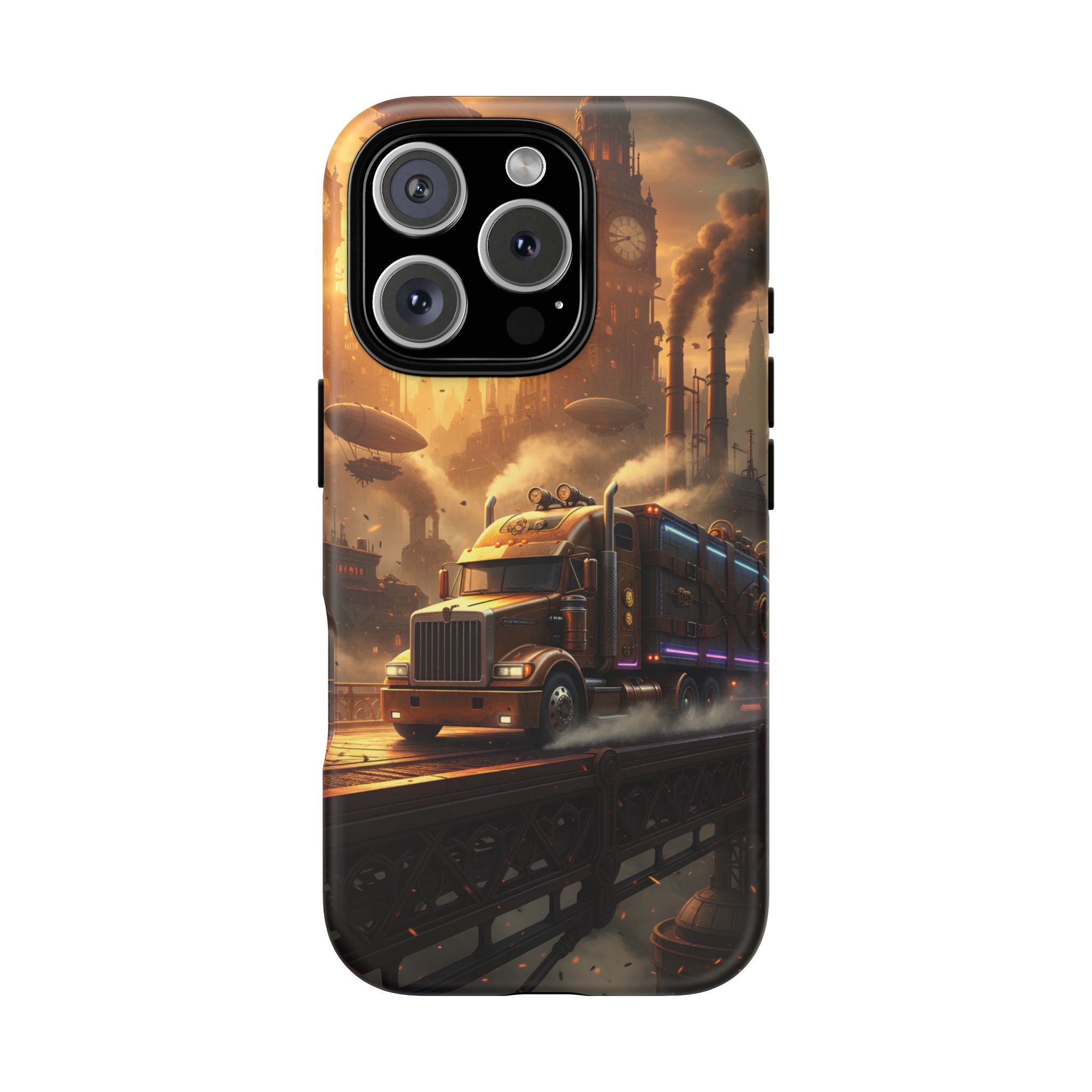 Steampunk Freightliner Phone Case — Rugged Trucking Cityscape iPhone Cover