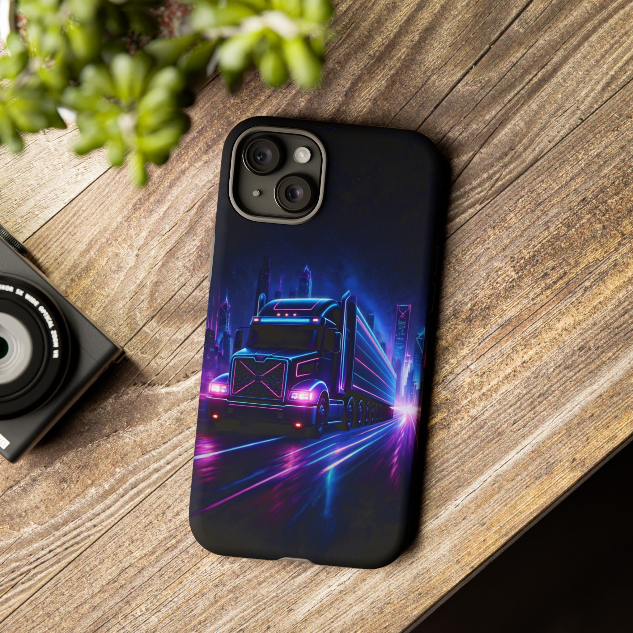 Neon Retro Rig Phone Case — Trucker Semi Truck Nightscape Protective Case