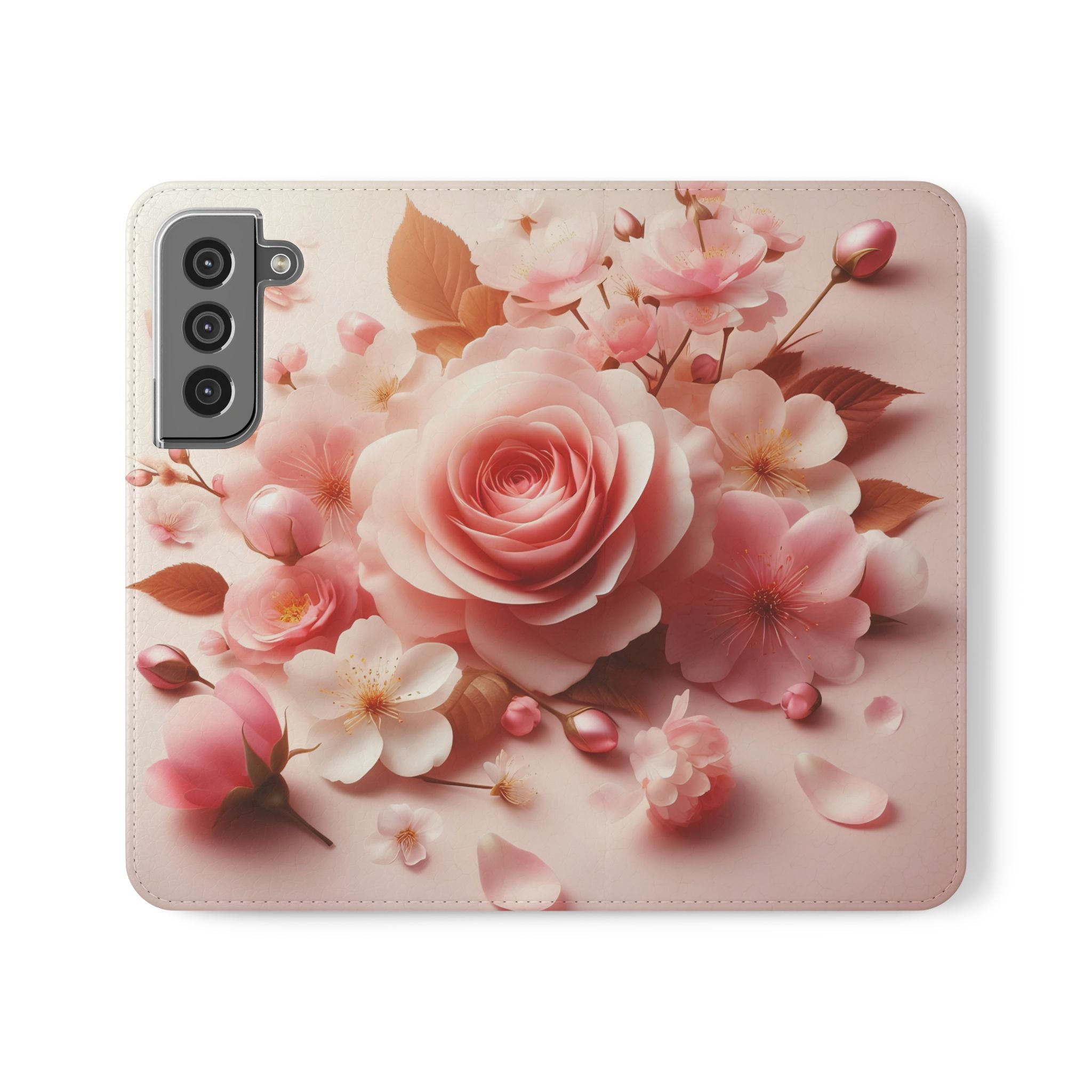 Floral Rose Flip Case — Pink Blossom Wallet Phone Cover