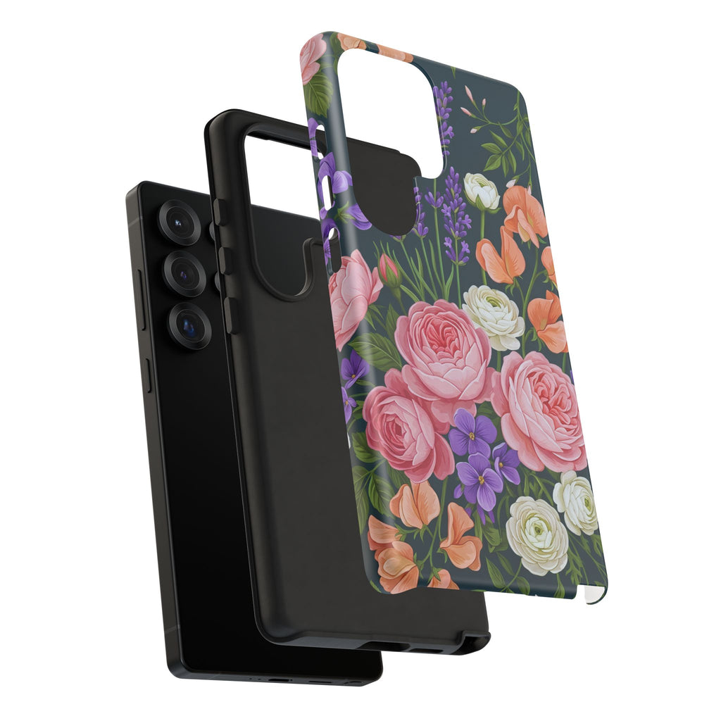 Floral Bouquet Phone Case — Vintage Roses & Lavender Protective Cover