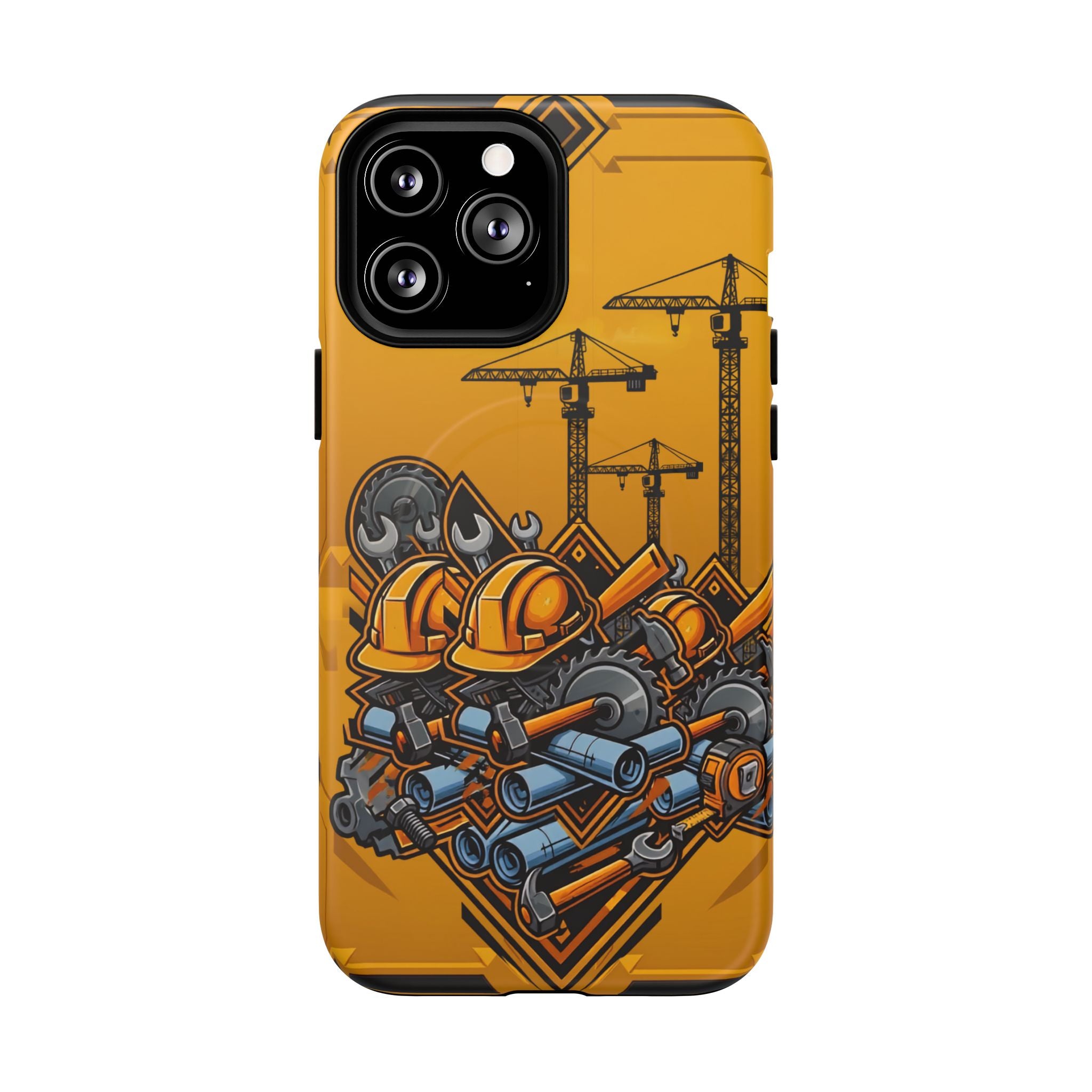 Construction Gear Tough Magnetic Phone Case — Worker Helmet & Tools Design