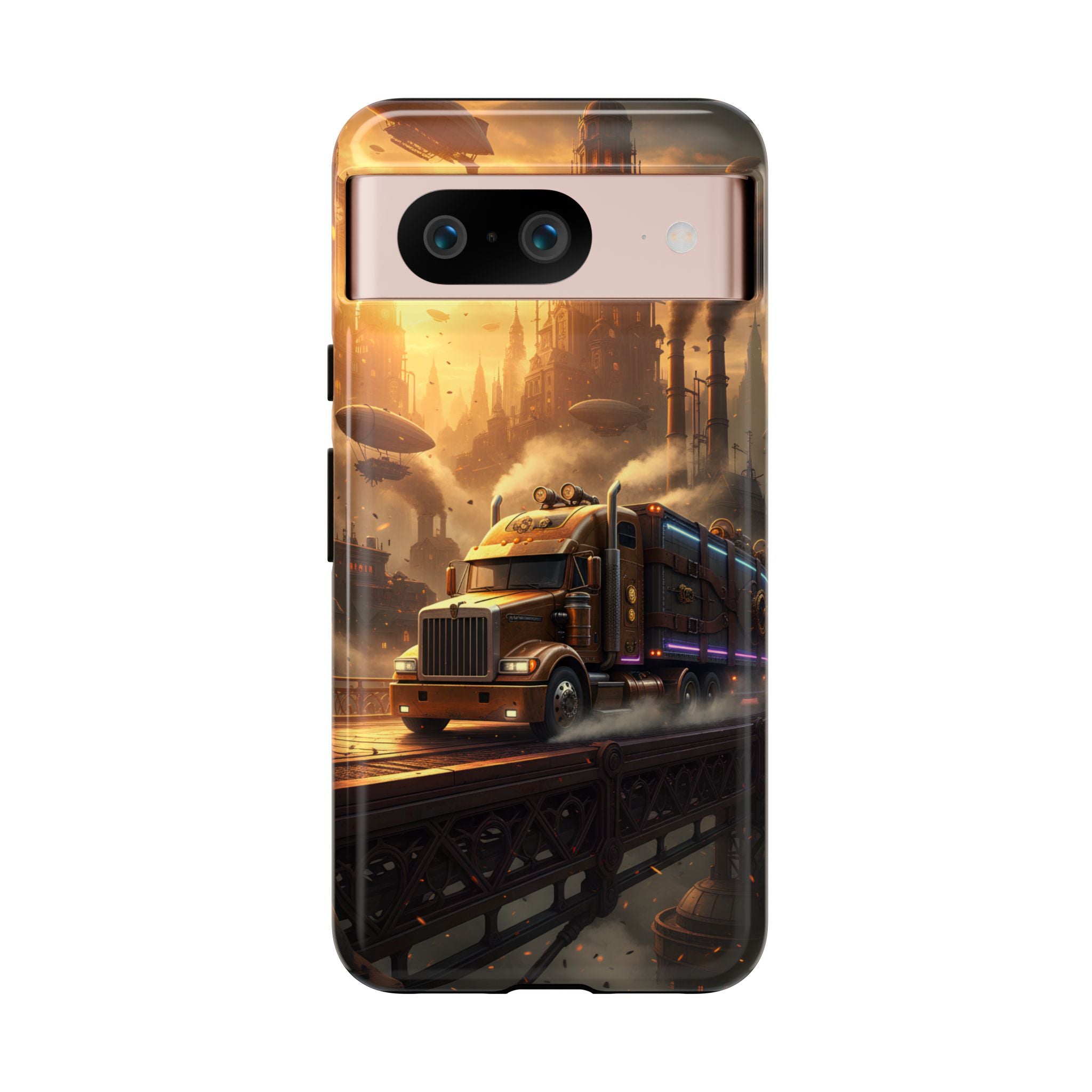 Steampunk Freightliner Phone Case — Rugged Trucking Cityscape iPhone Cover