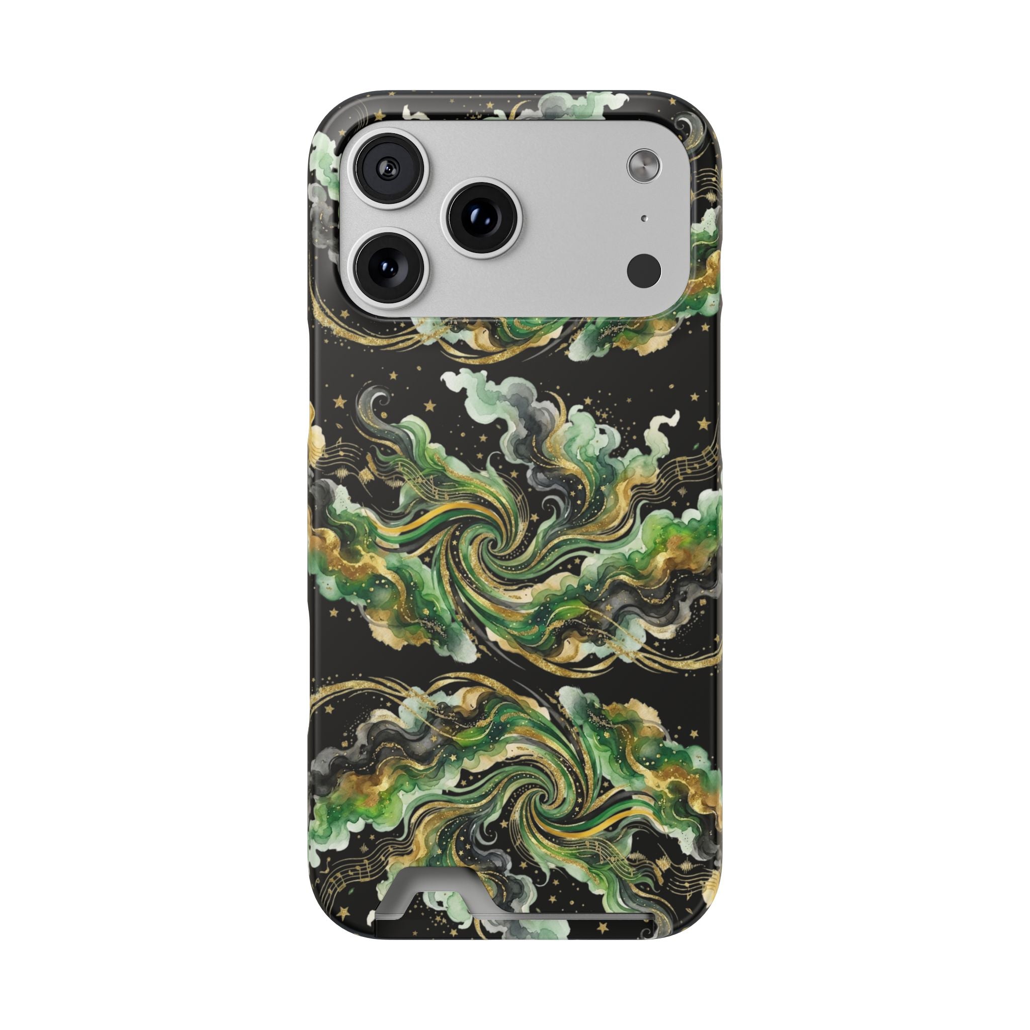 Card Holder Phone Case — Abstract Green Marble Swirl Design