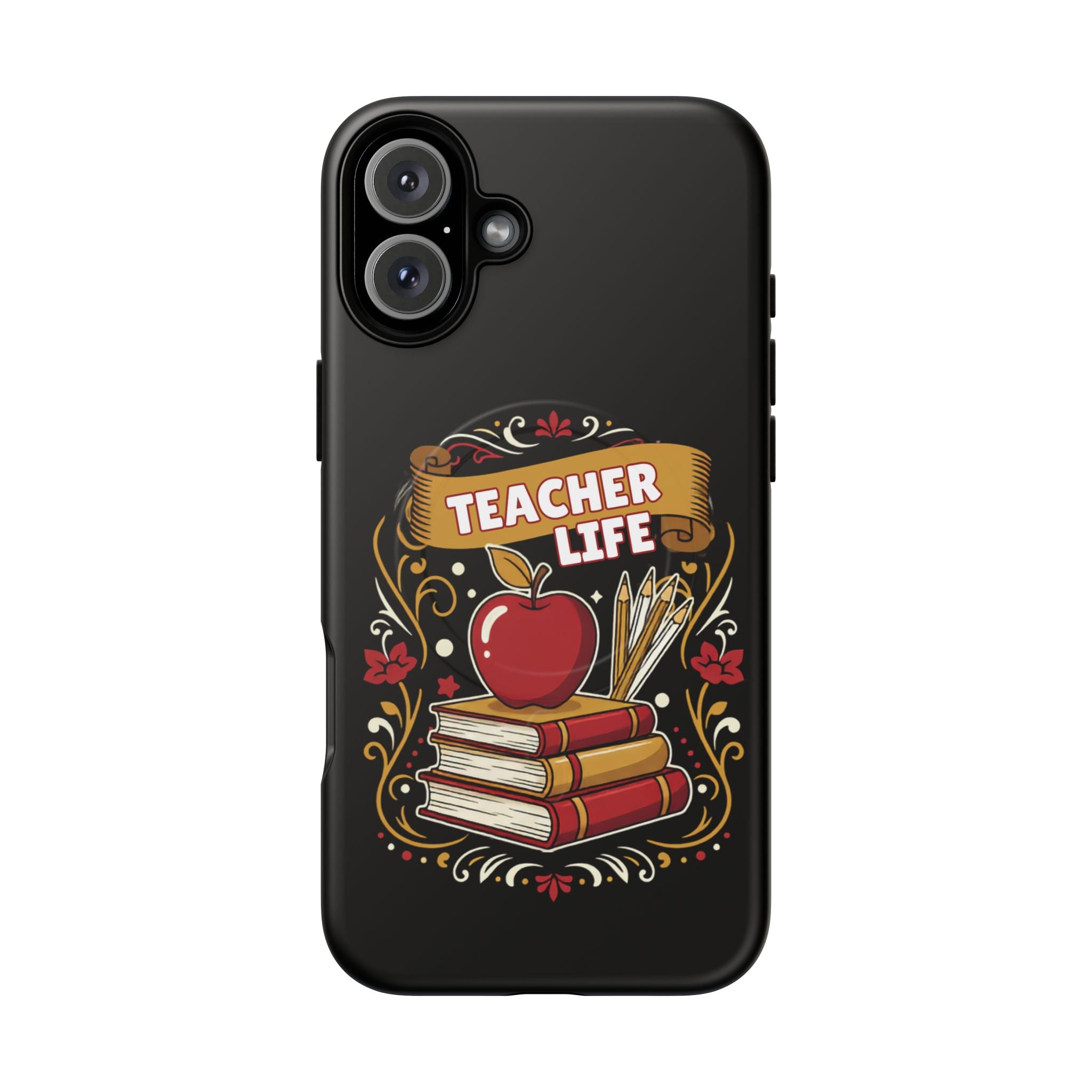 Teacher Life Phone Case - Tough Magnetic Protective Cover with Apple & Books Design