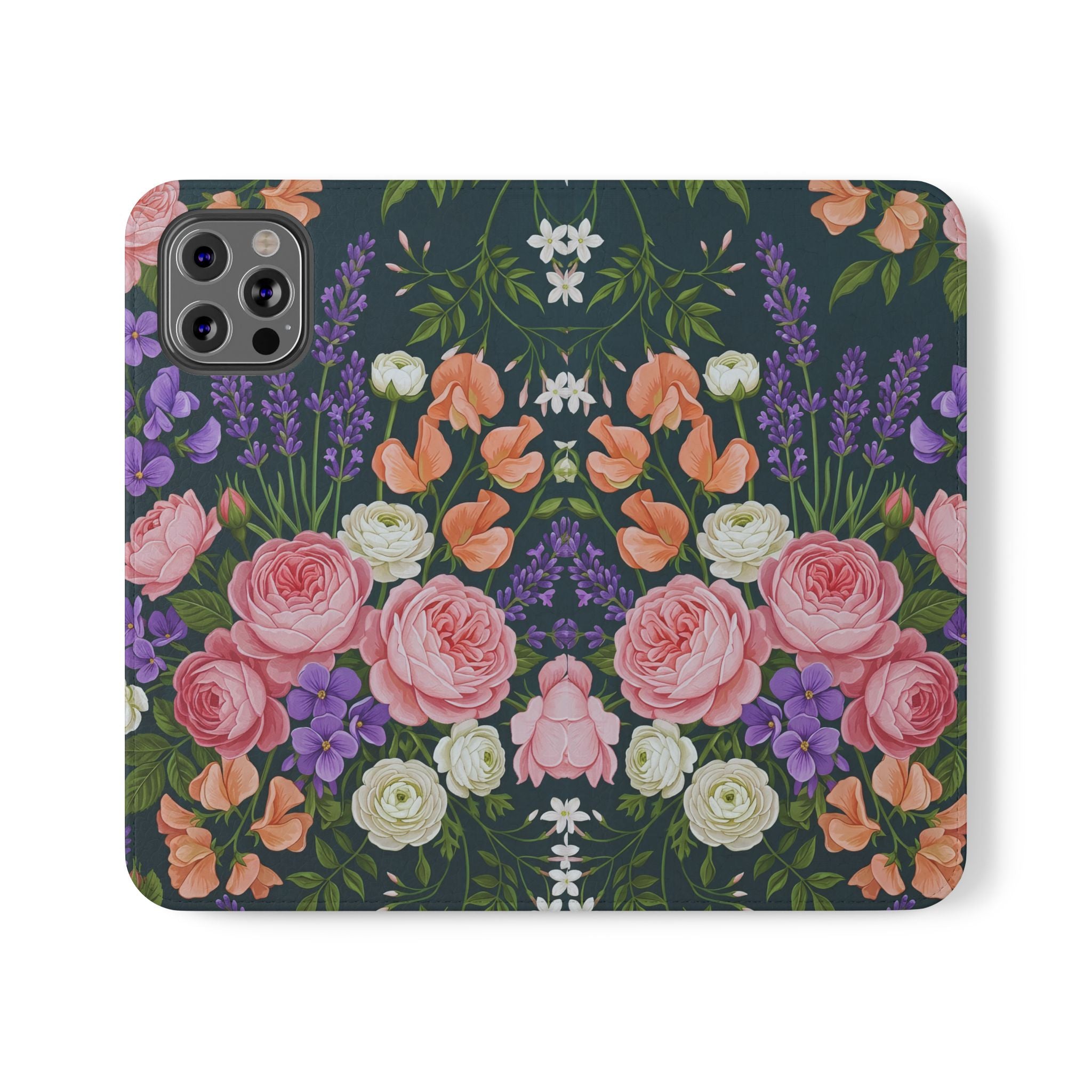 Floral Flip Phone Case -Wallet Cover with Card Slots