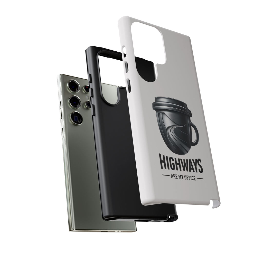 Hard Shell Phone Case — “Highways Are My Office” Travel Coffee Design