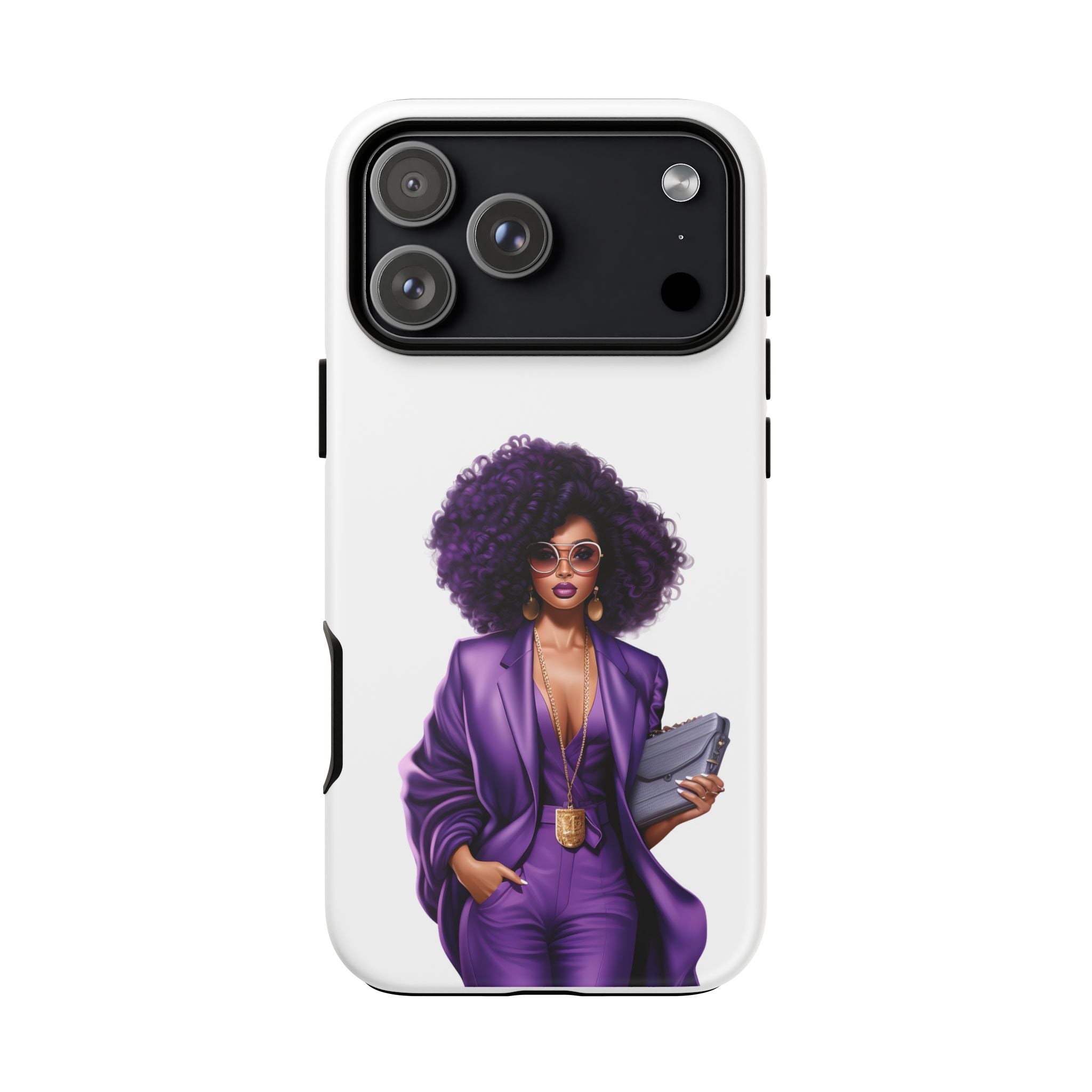 Purple Power Woman Phone Case — Afro Chic Businesswoman Protective Phone Cover